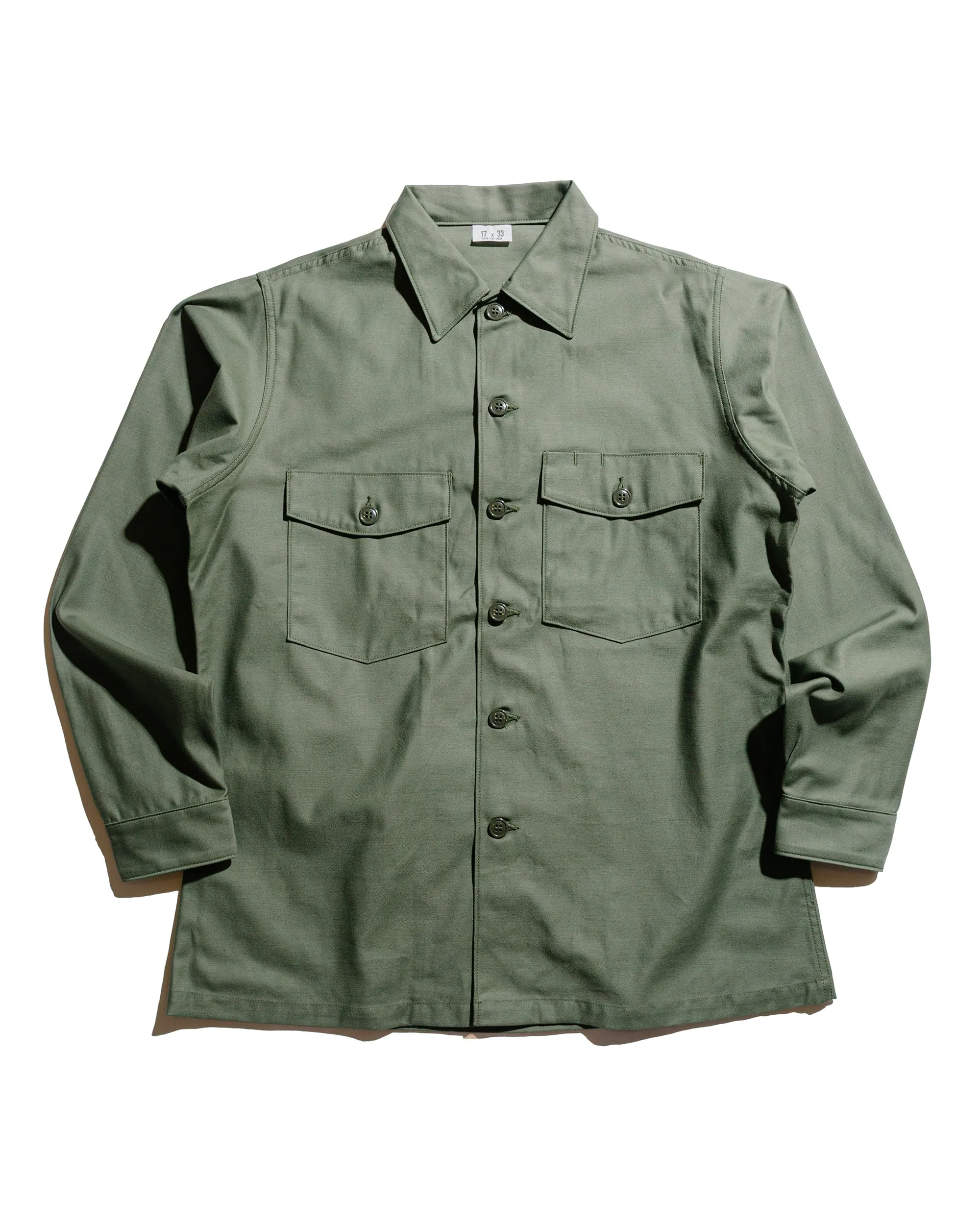 The Real McCoy's MS23101 Shirt, Man's, Cotton Sateen, OG-107 Olive sold by Lost & Found