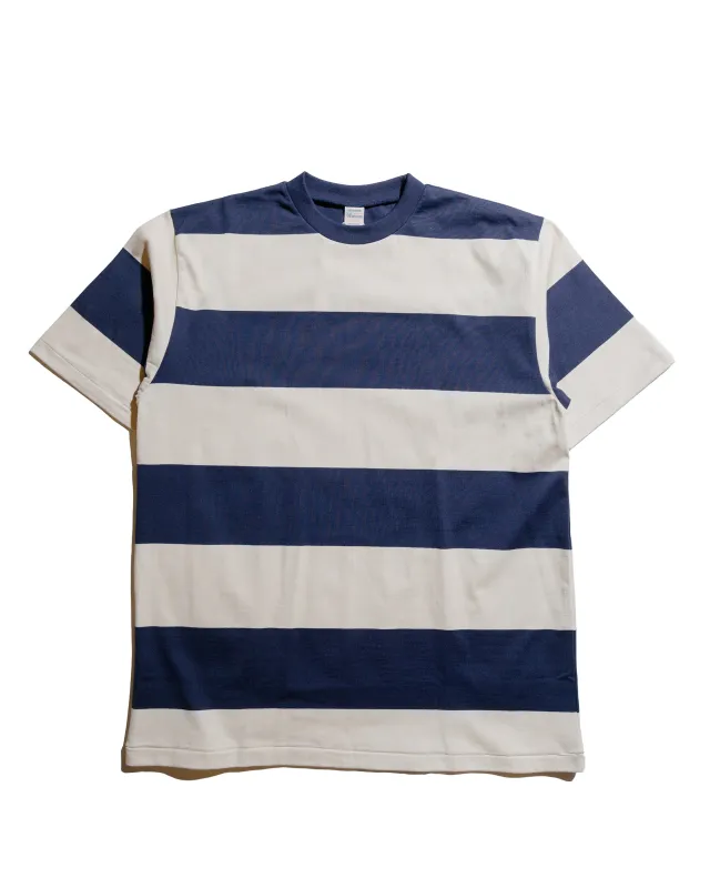 Warehouse Lot. 4108 S/S 4in Border T Navy/Kinari sold by Lost & Found