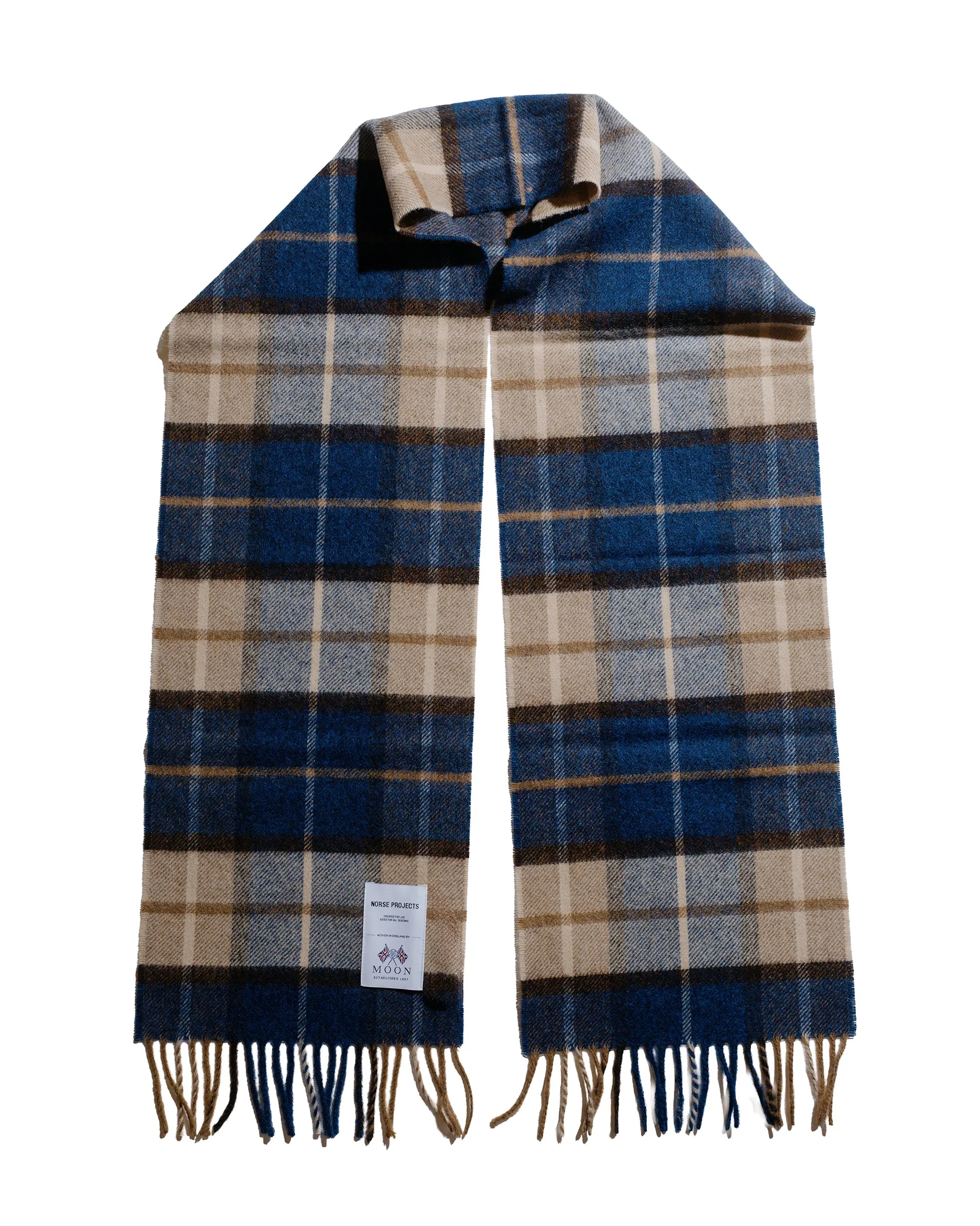 Norse Projects Moon Merino Lambswool Checked Scarf Estate Blue sold by Lost & Found