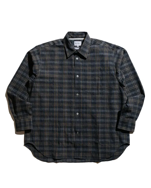 Norse Projects Ole Oversized Wool Check Shirt Charcoal Grey sold by Lost & Found