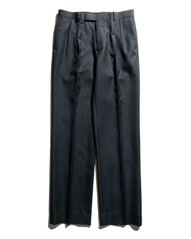 Auralee Light Wool Two-Tuck Slacks Charcoal Navy Stripe sold by Lost & Found