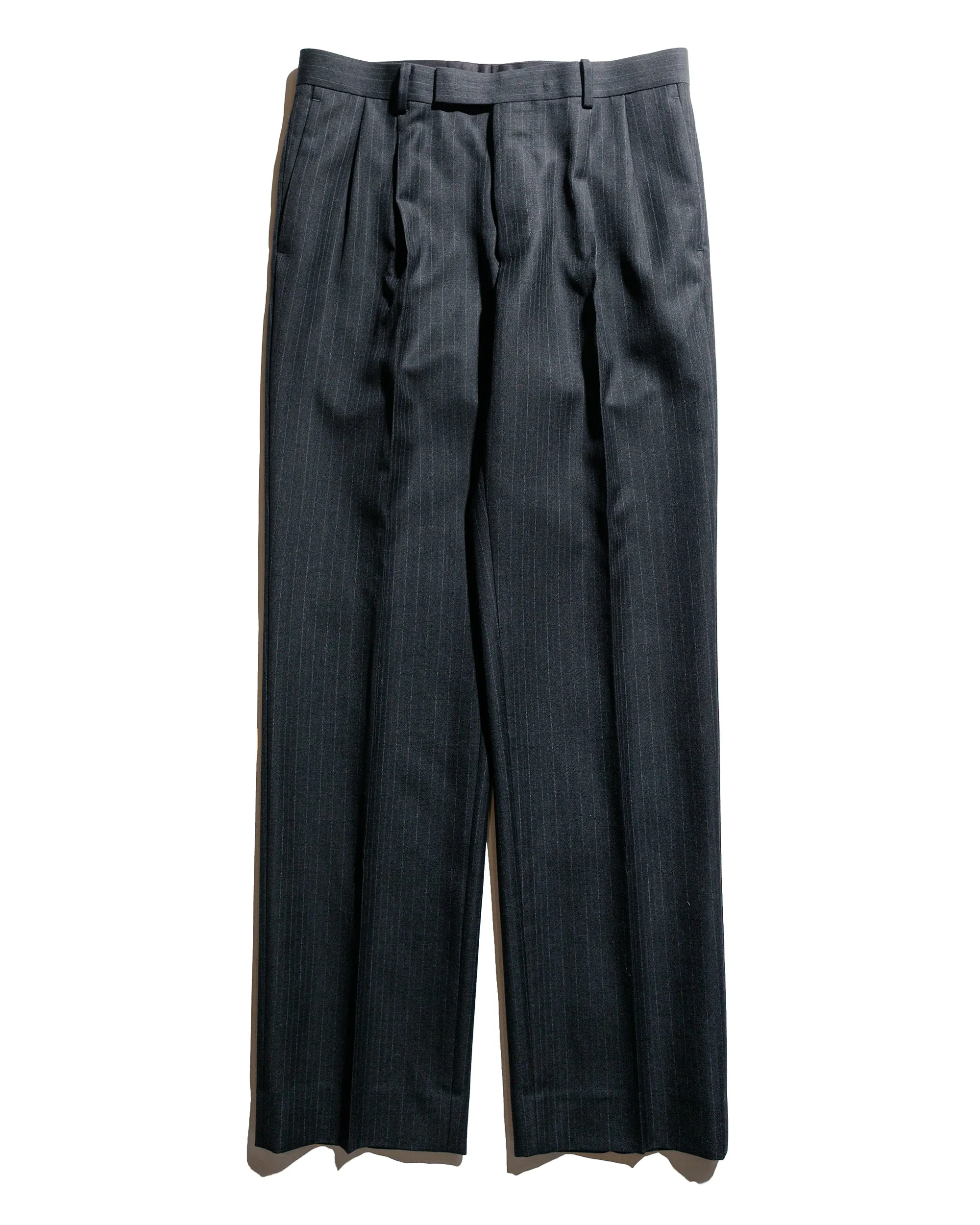 Auralee Light Wool Two-Tuck Slacks Charcoal Navy Stripe sold by Lost & Found