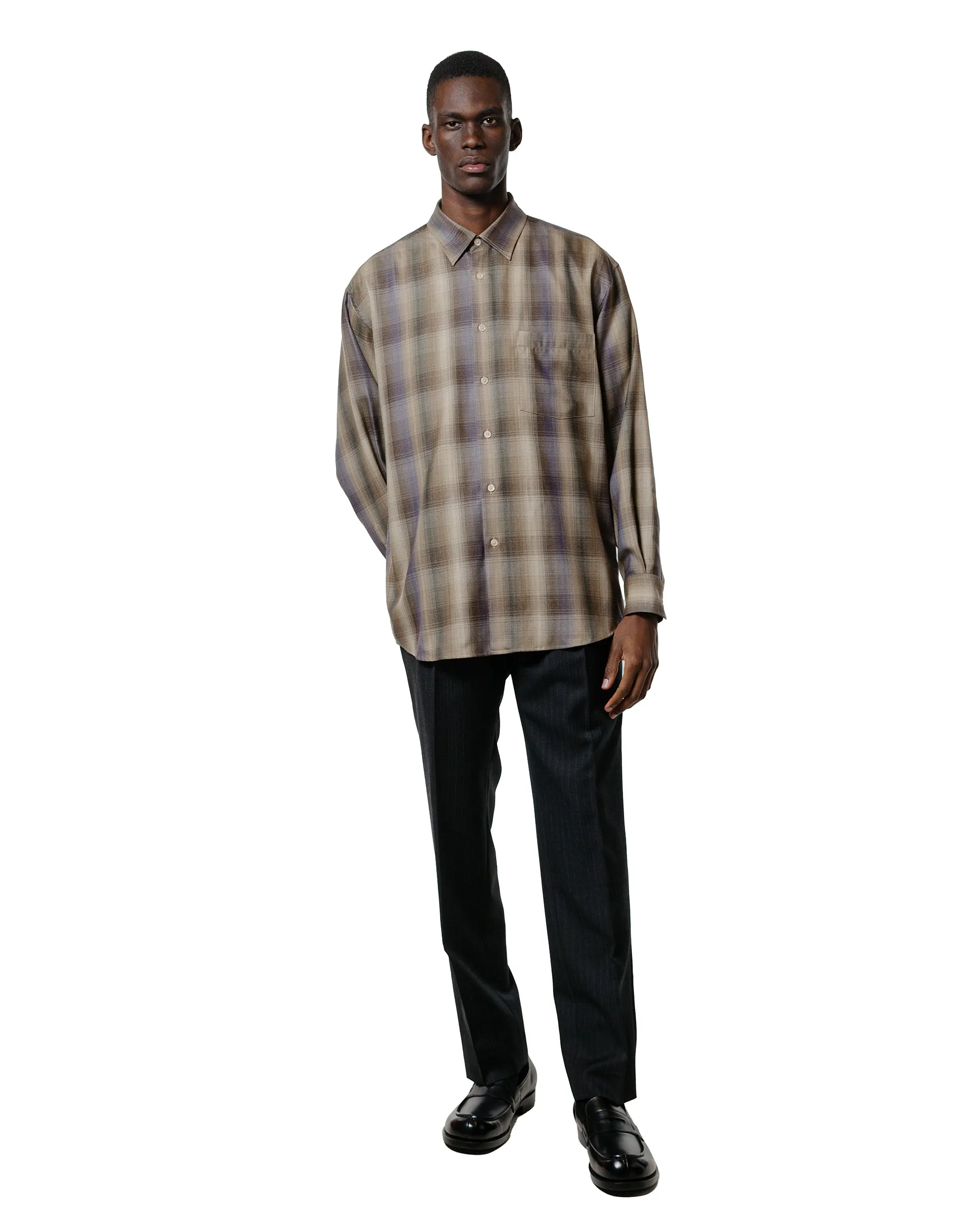 Auralee Super Light Wool Check Shirt Brown Blue Check sold by Lost & Found product image thumbnail 4