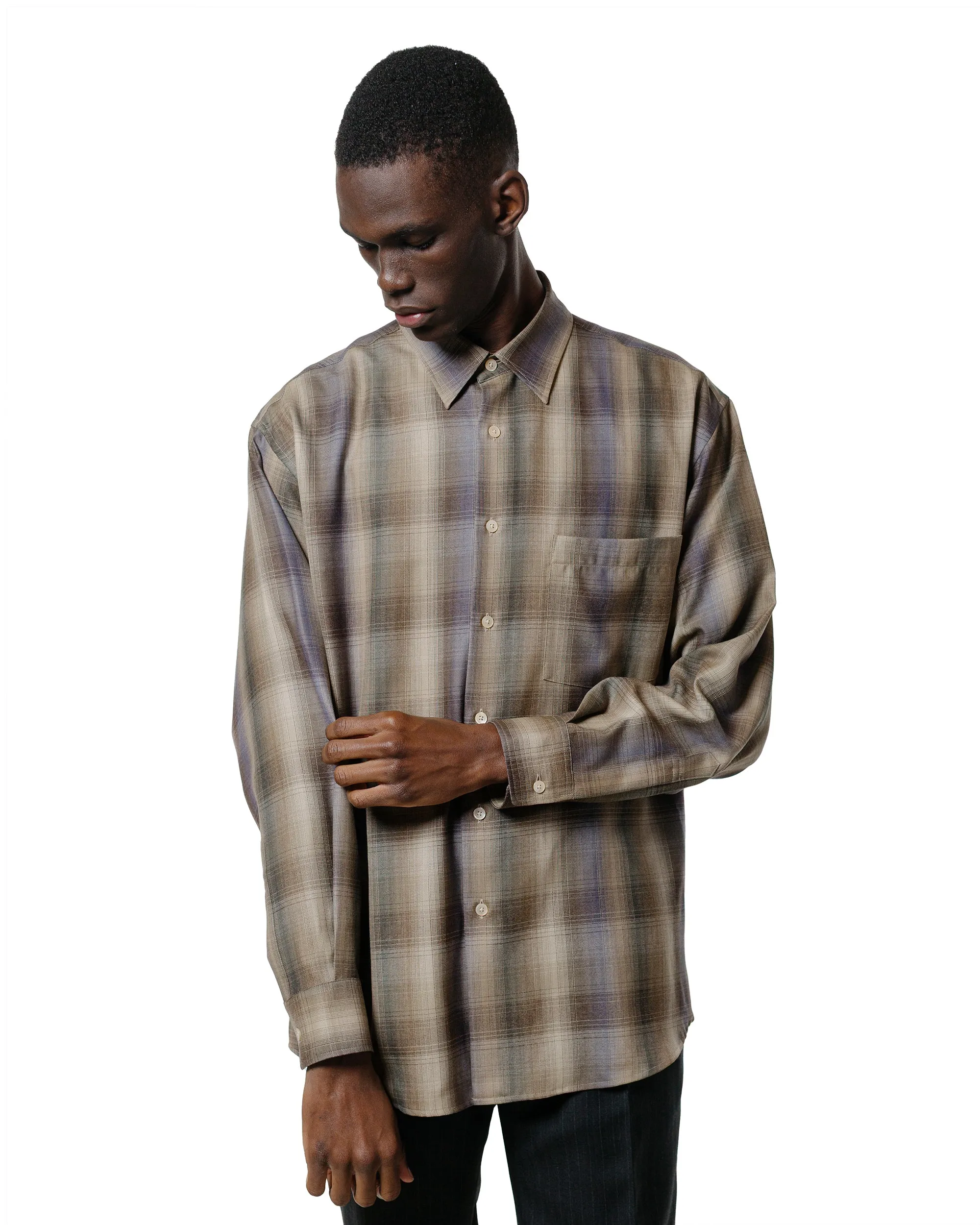 Auralee Super Light Wool Check Shirt Brown Blue Check sold by Lost & Found product image thumbnail 2