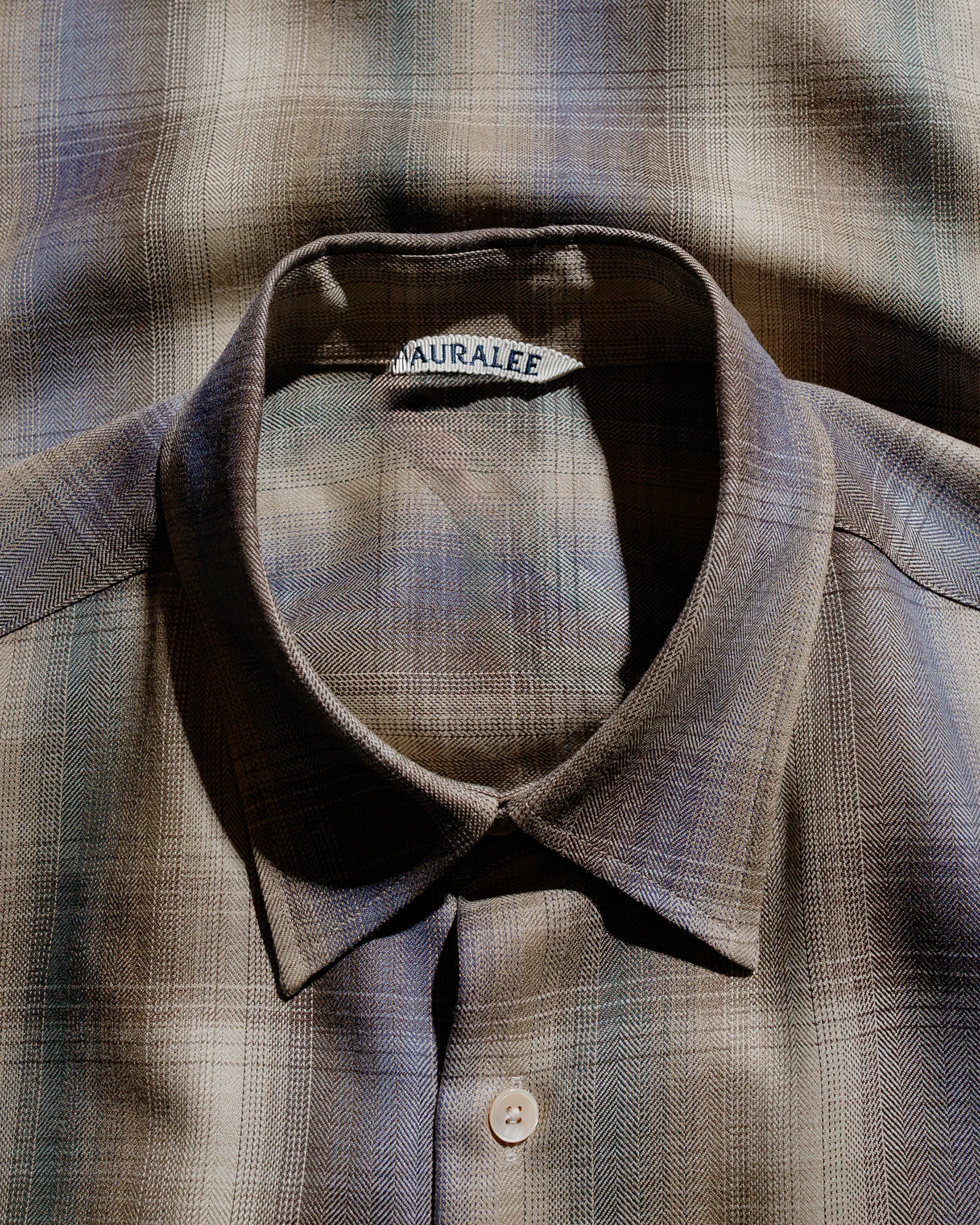 Auralee Super Light Wool Check Shirt Brown Blue Check sold by Lost & Found product image thumbnail 5