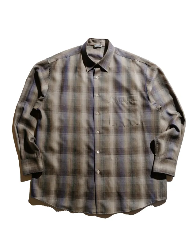 Auralee Super Light Wool Check Shirt Brown Blue Check sold by Lost & Found