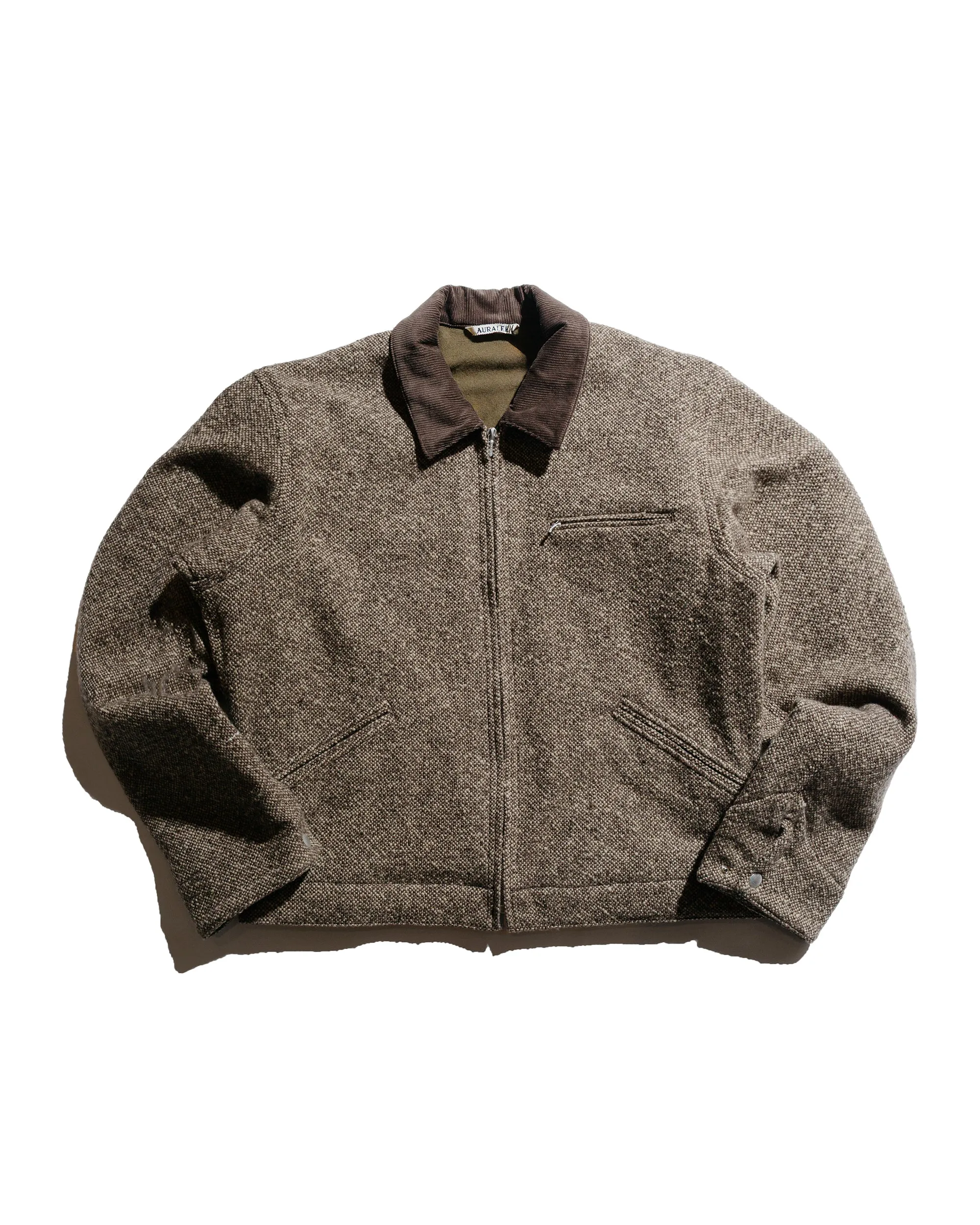 Auralee Homespun Tweed Zip Blouson Brown sold by Lost & Found