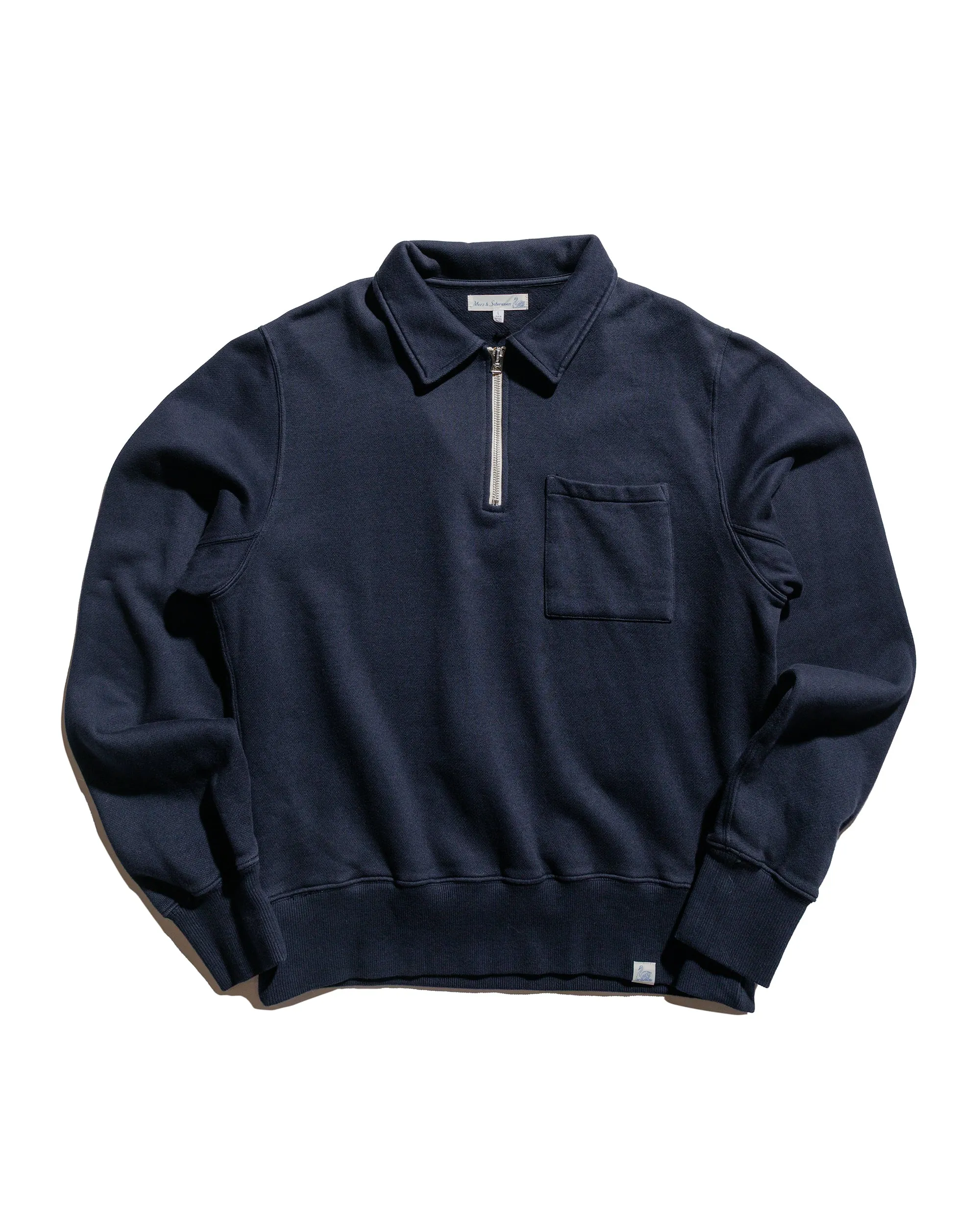 Merz B. Schwanen ZIPC01 Zip Collar Sweatshirt Dark Navy sold by Lost & Found