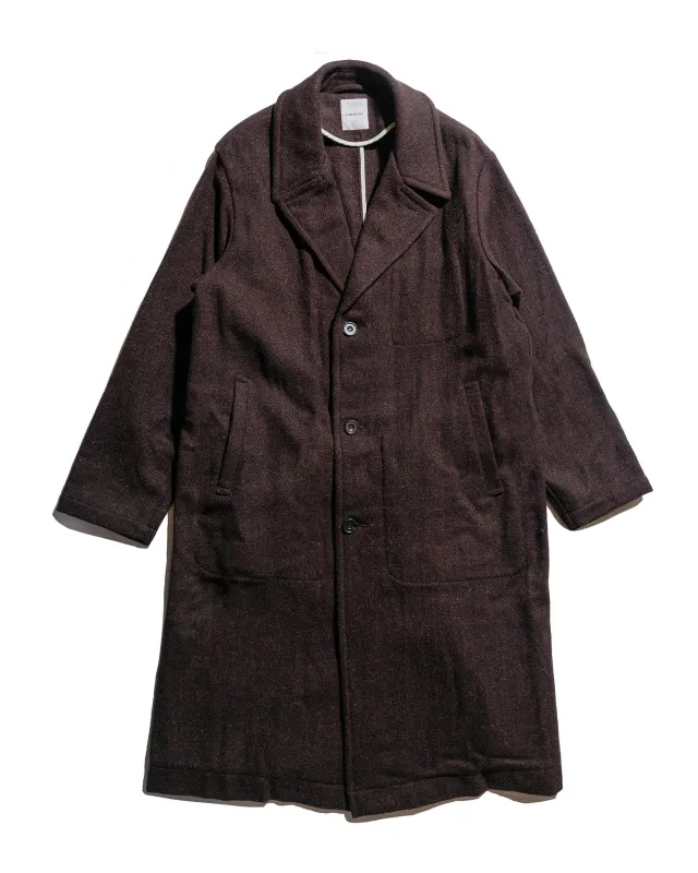 Sage de Cret Harris Tweed Ulster Collar Long Coat Dark Brown sold by Lost & Found