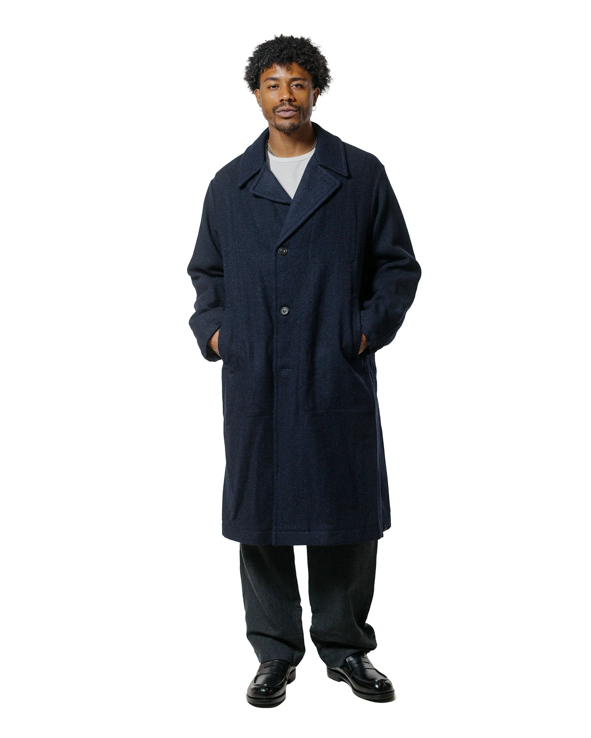 Sage de Cret Harris Tweed Ulster Collar Long Coat Navy sold by Lost & Found product image thumbnail 2