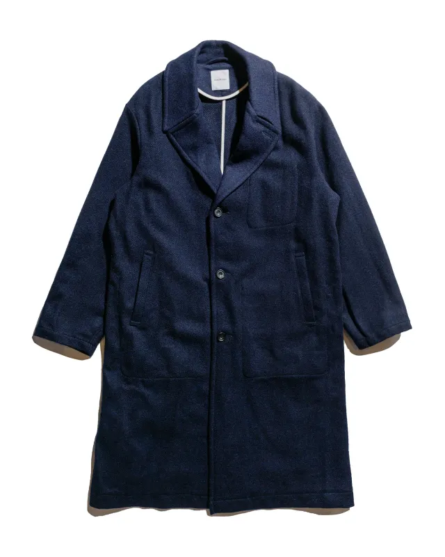 Sage de Cret Harris Tweed Ulster Collar Long Coat Navy sold by Lost & Found