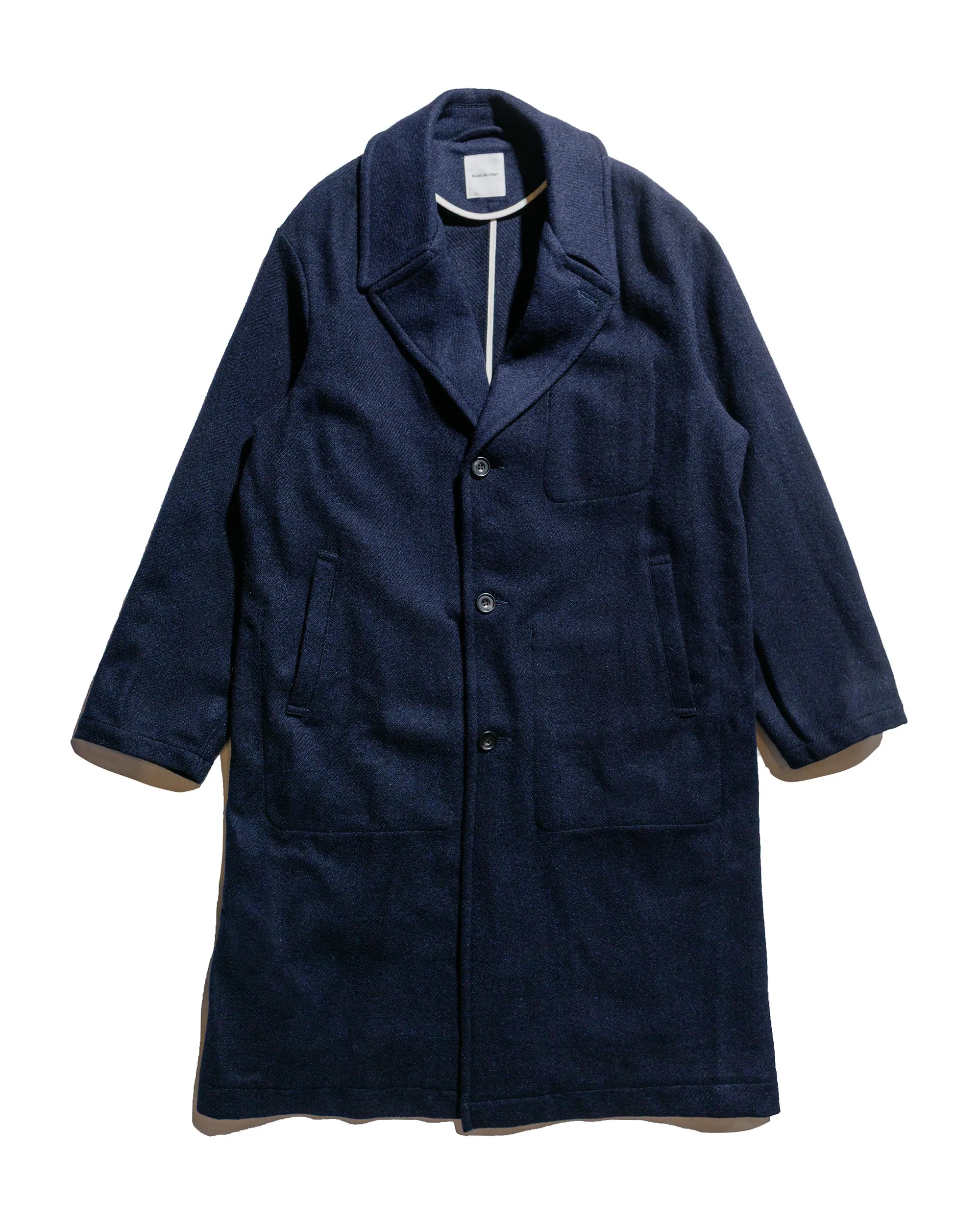 Sage de Cret Harris Tweed Ulster Collar Long Coat Navy sold by Lost & Found