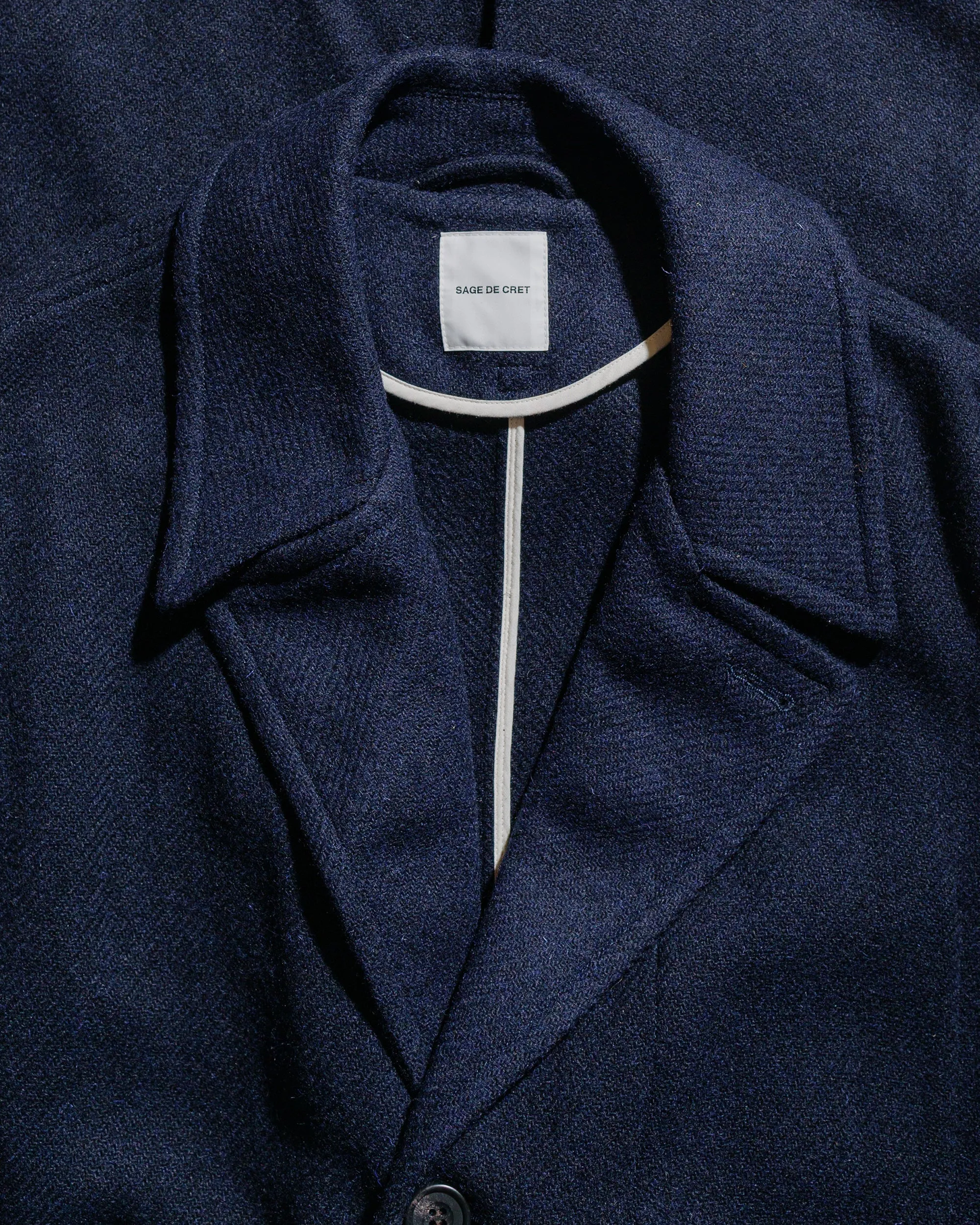 Sage de Cret Harris Tweed Ulster Collar Long Coat Navy sold by Lost & Found product image thumbnail 5