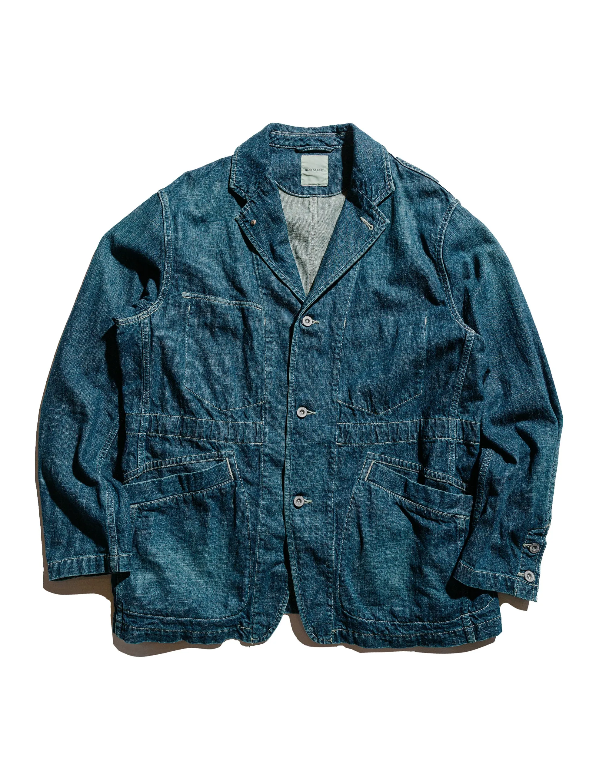 Sage de Cret 11oz. Cotton/Linen Denim Coverall Jacket Navy sold by Lost & Found