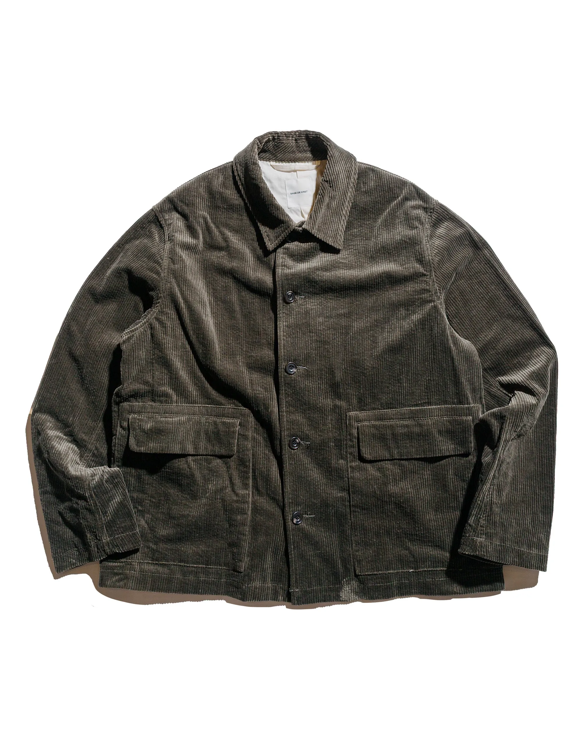 Sage de Cret Corduroy Short Coverall Jacket Olive sold by Lost & Found