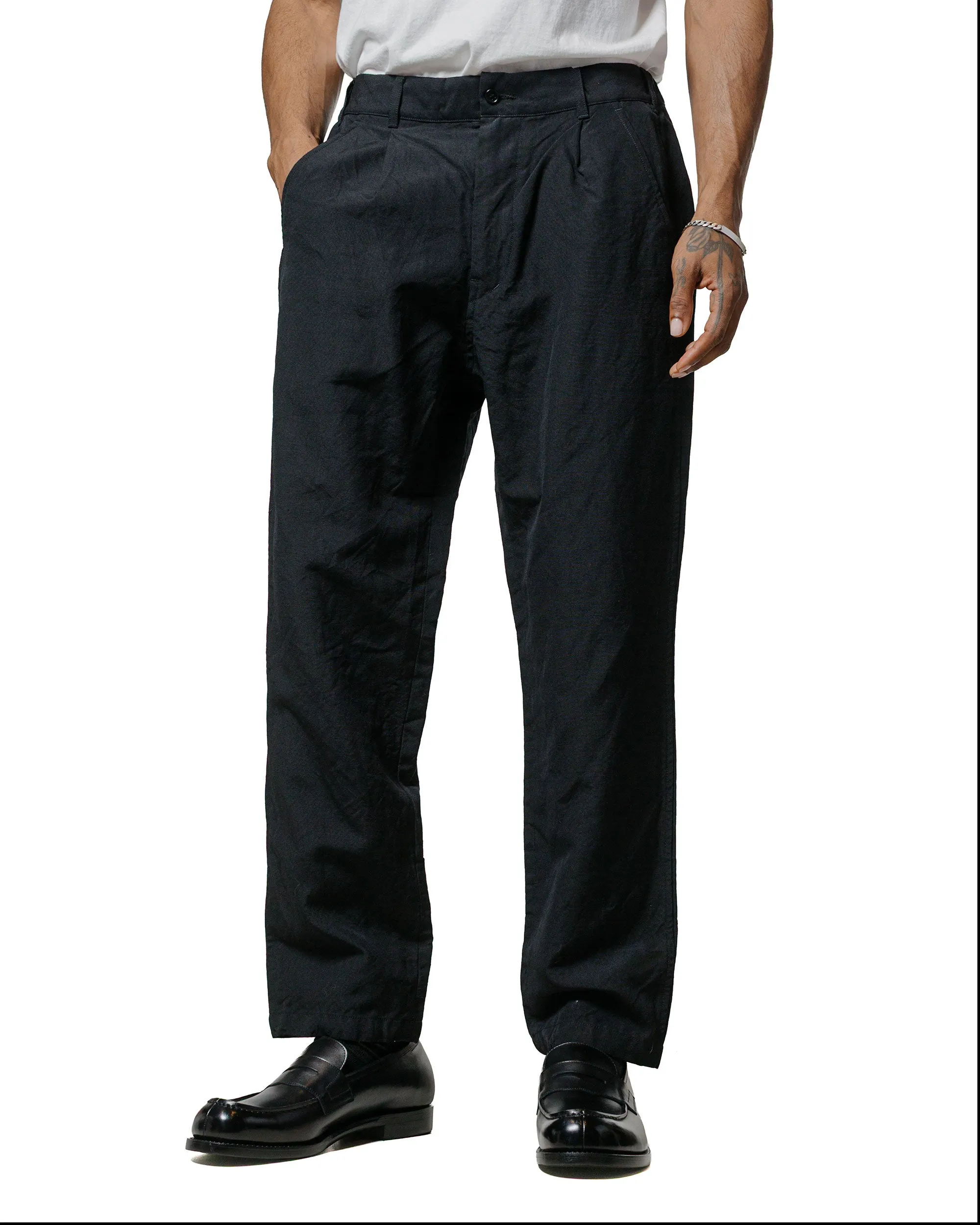 Sage de Cret High Density Wool/Linen Oxford Pegtop Single Pleat Pants Black sold by Lost & Found product image thumbnail 2