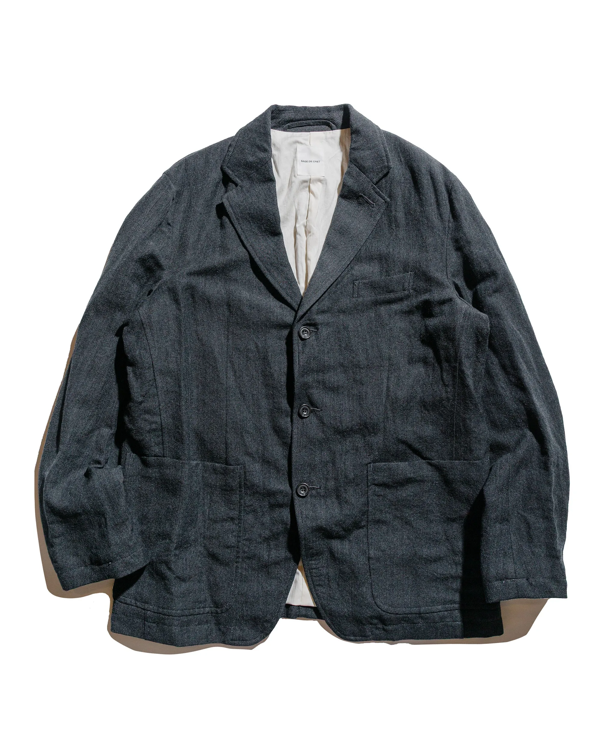 Sage de Cret Wool/Linen Serge Tailored Jacket Charcoal sold by Lost & Found