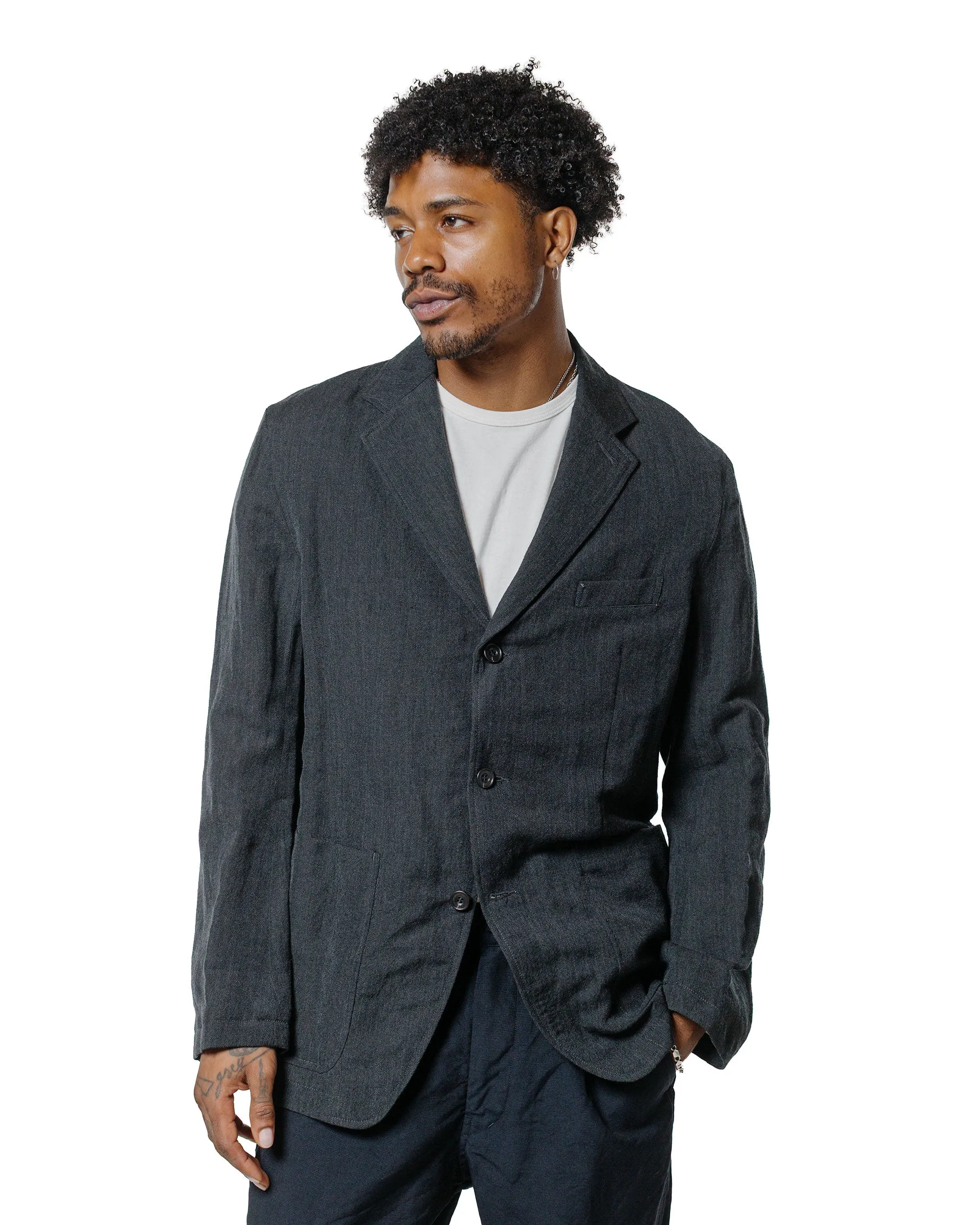 Sage de Cret Wool/Linen Serge Tailored Jacket Charcoal sold by Lost & Found product image thumbnail 2