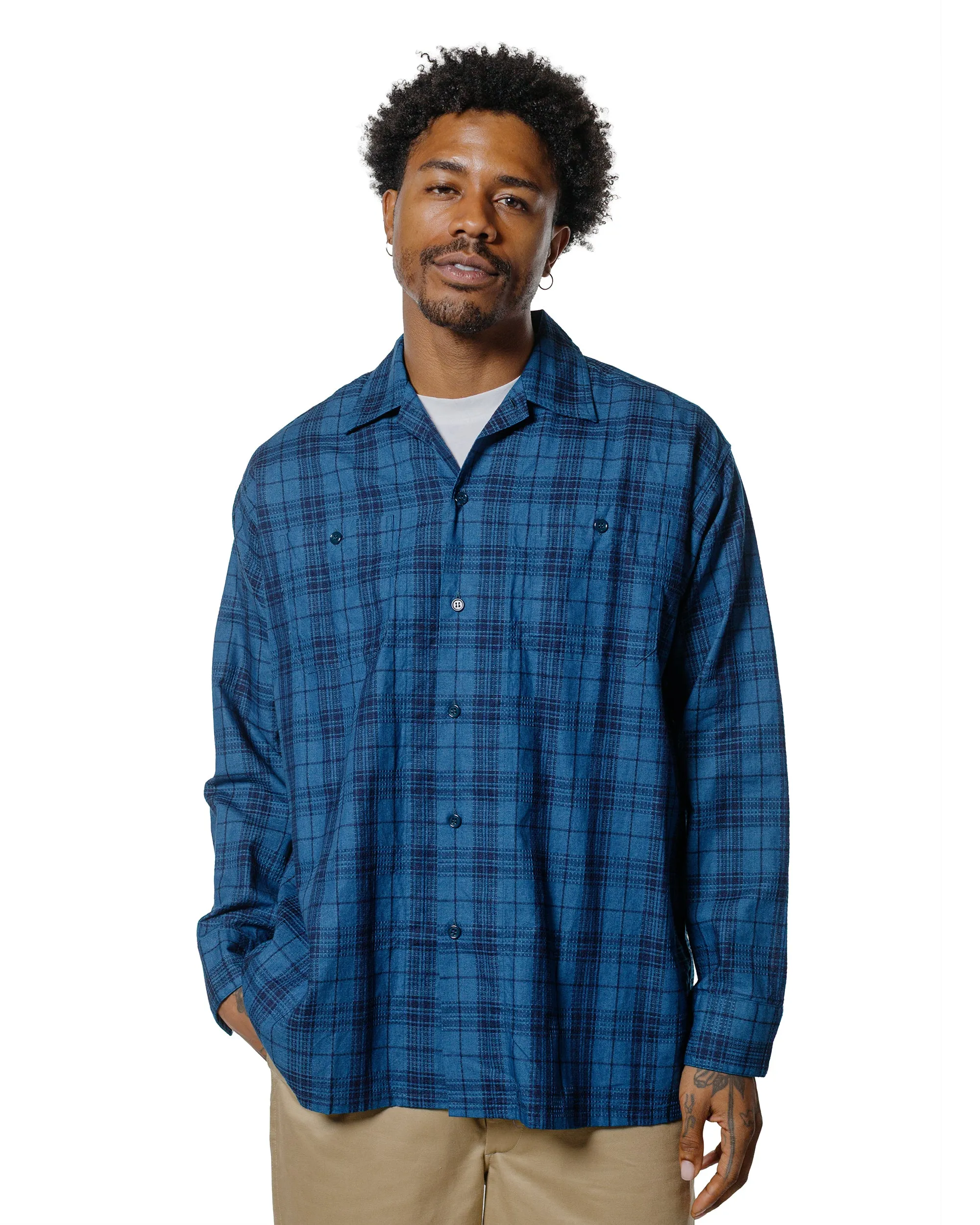 Beams Plus MIL Open Collar Indigo Dobby Plaid Wide Plaid sold by Lost & Found product image thumbnail 2
