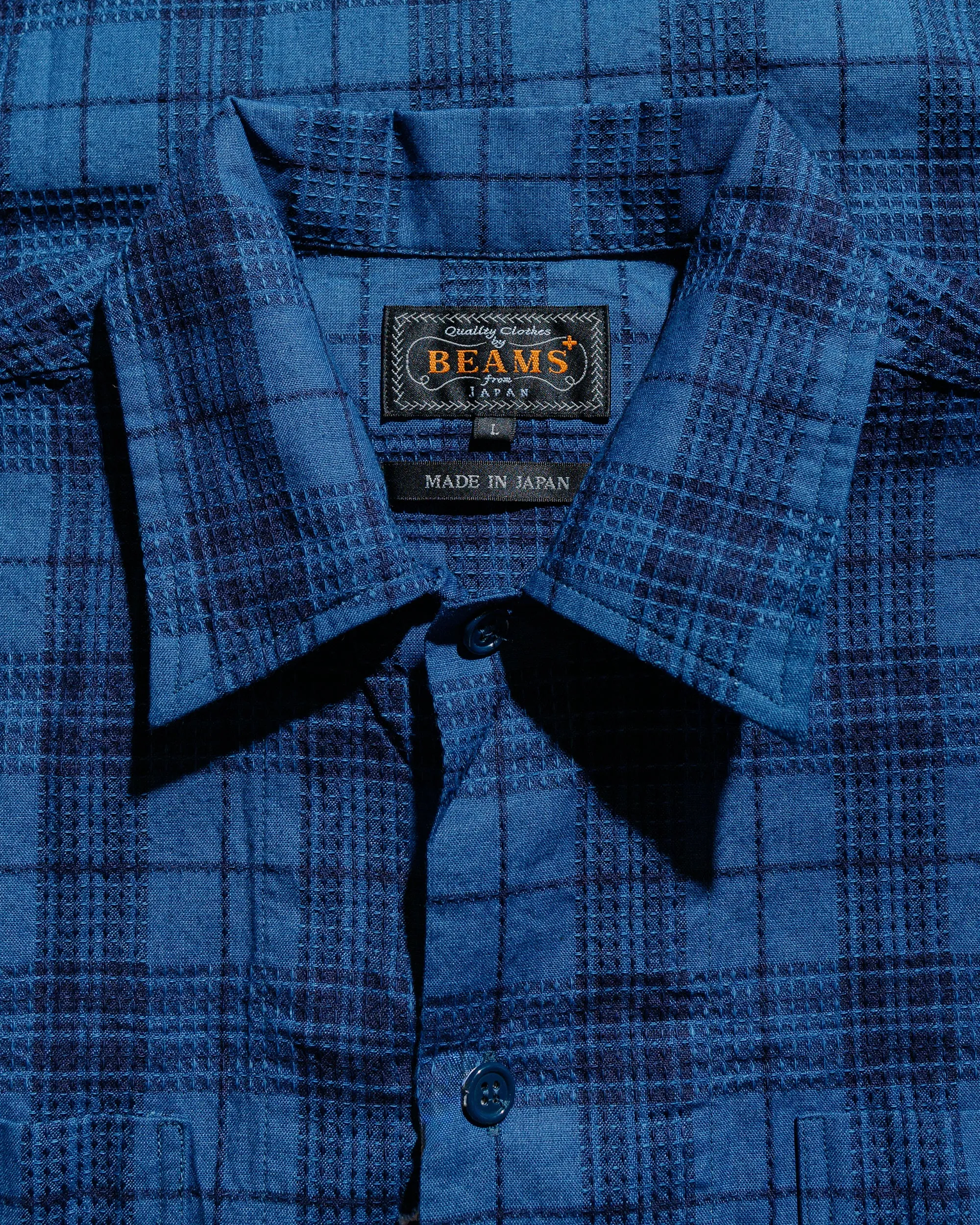 Beams Plus MIL Open Collar Indigo Dobby Plaid Wide Plaid sold by Lost & Found product image thumbnail 5