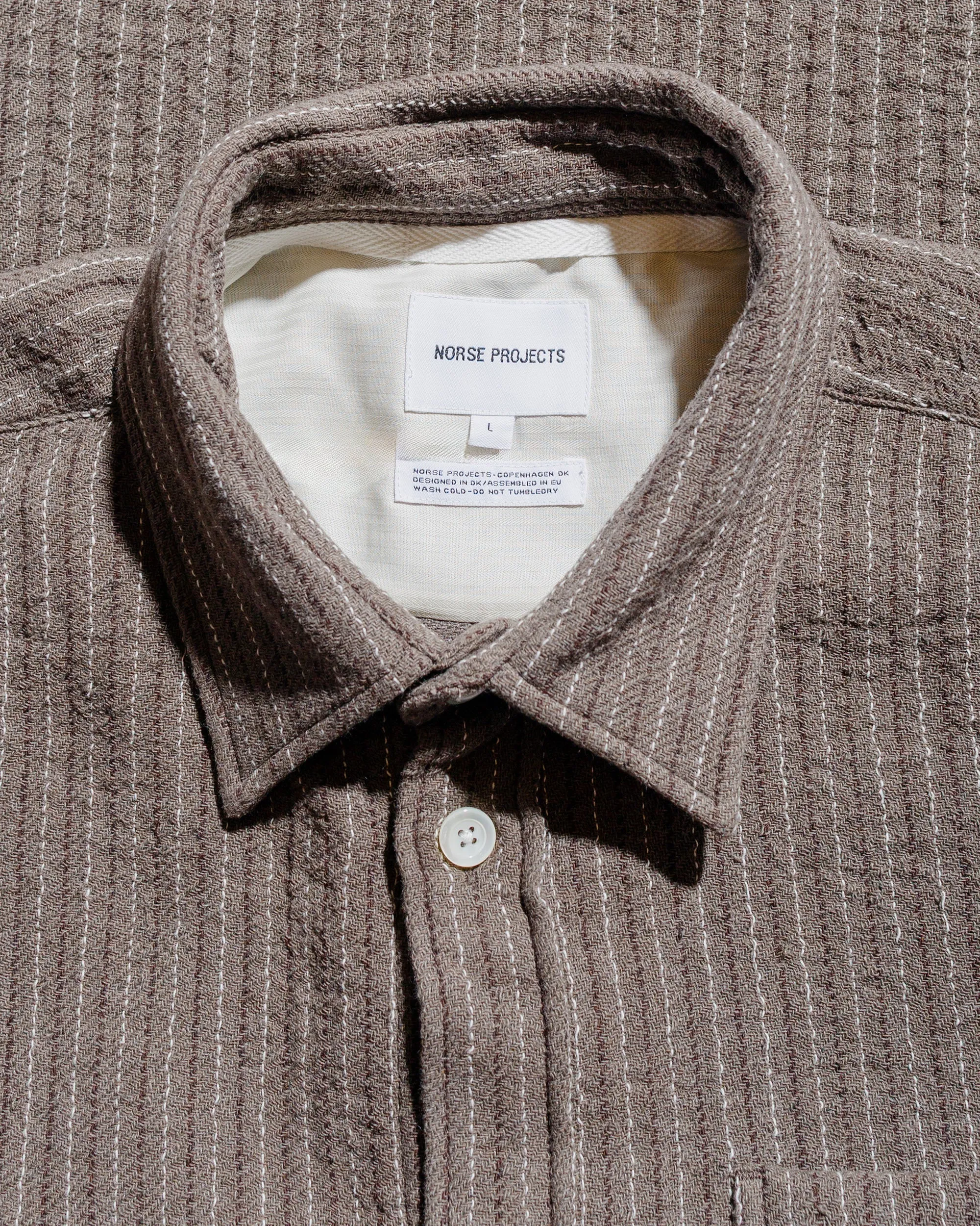 Norse Projects Ole Oversized Wool Stripe Shirt Seal Brown sold by Lost & Found product image thumbnail 5
