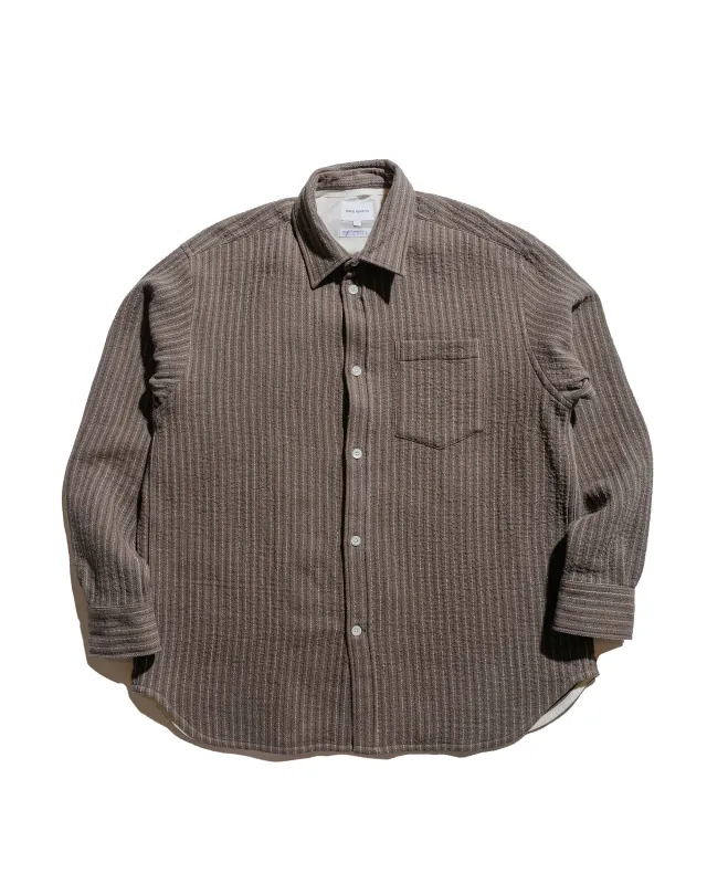 Norse Projects Ole Oversized Wool Stripe Shirt Seal Brown sold by Lost & Found
