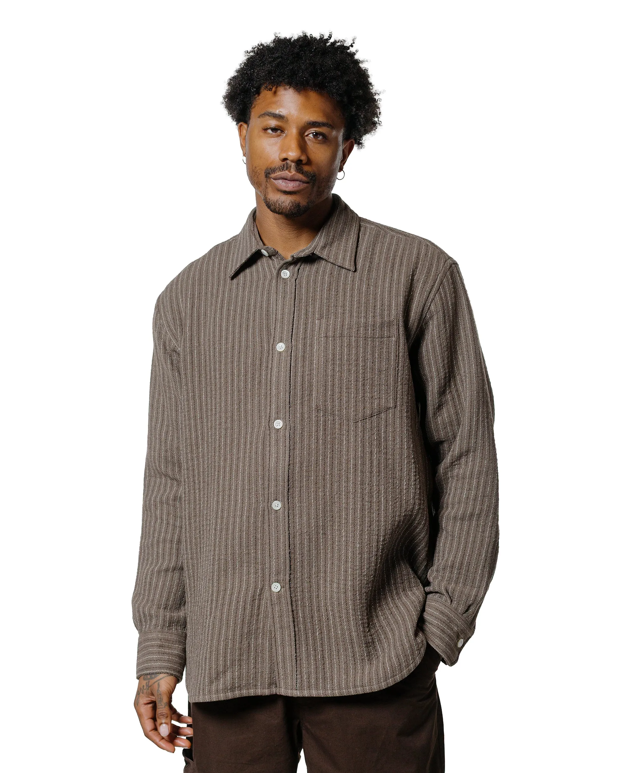 Norse Projects Ole Oversized Wool Stripe Shirt Seal Brown sold by Lost & Found product image thumbnail 2