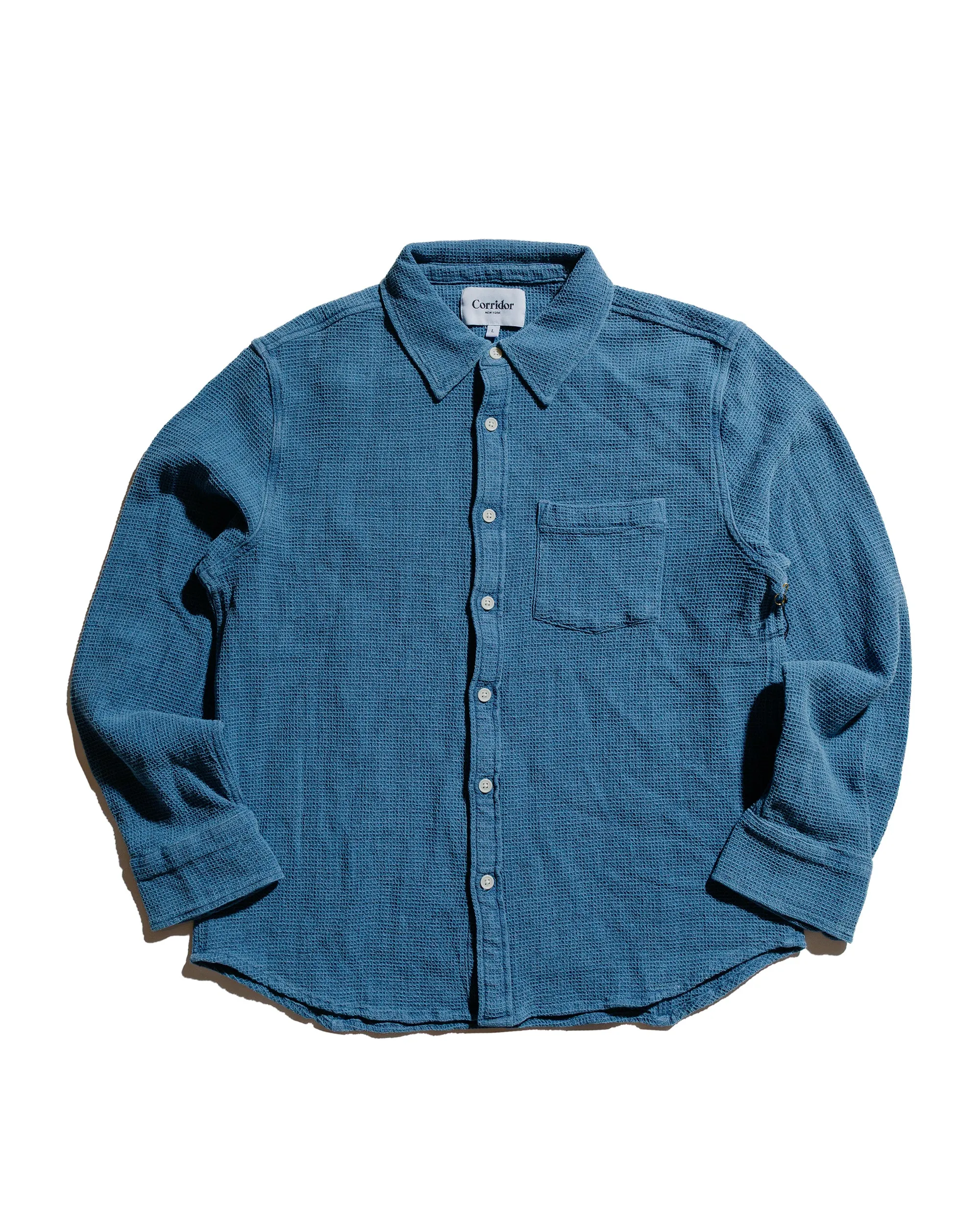 Corridor Pigment Dyed Waffle LS Indigo sold by Lost & Found