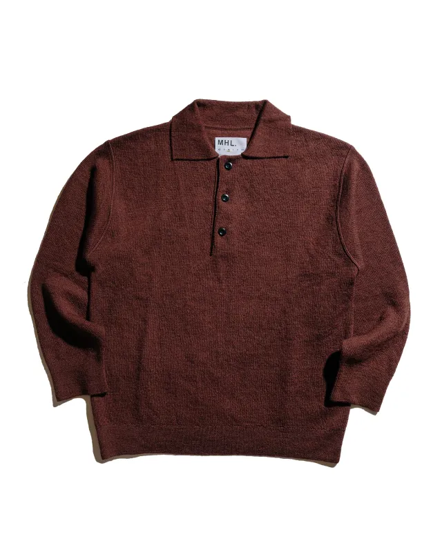 MHL Oversized Knitted Polo Dry Wool Dark Brown sold by Lost & Found