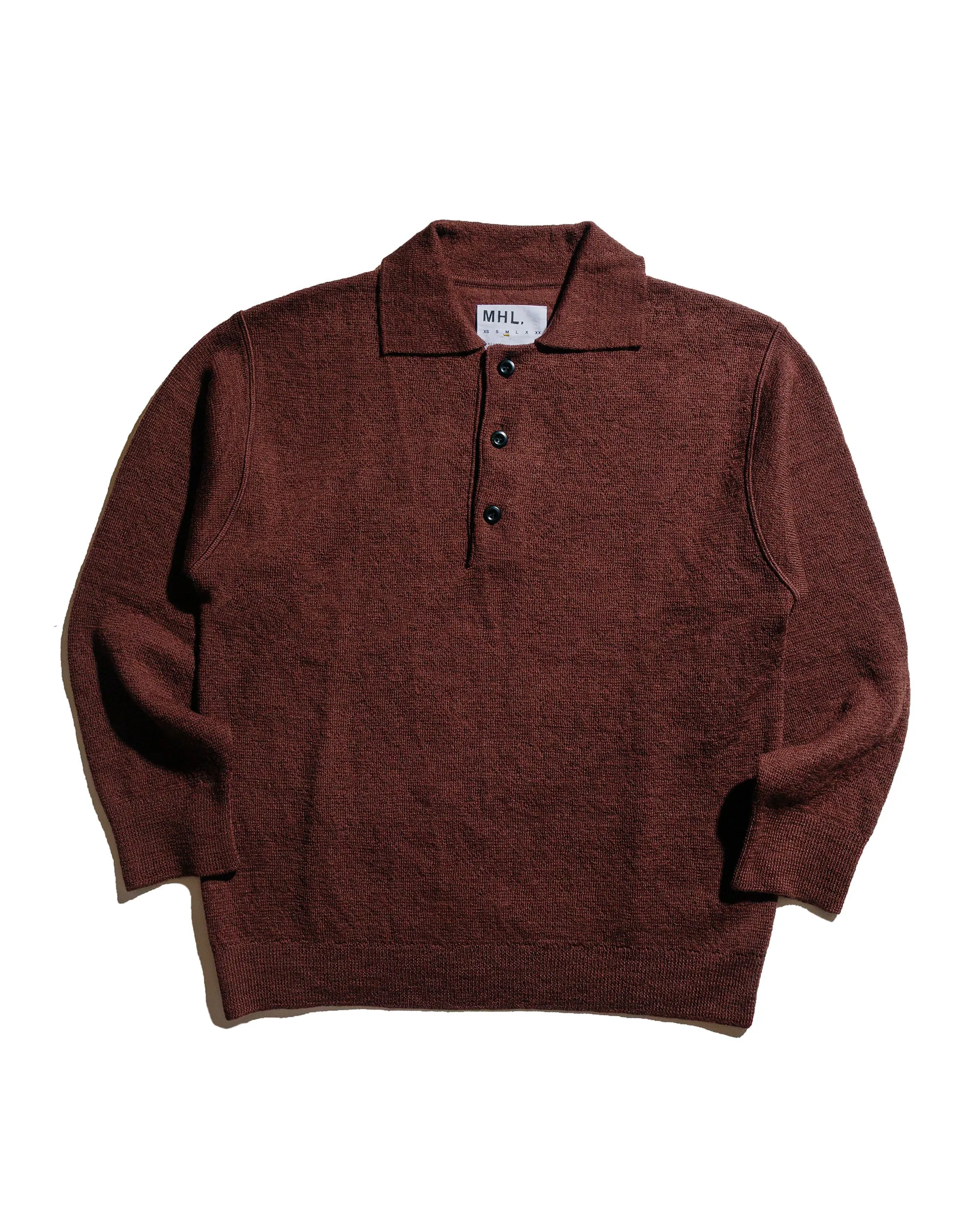 MHL Oversized Knitted Polo Dry Wool Dark Brown sold by Lost & Found