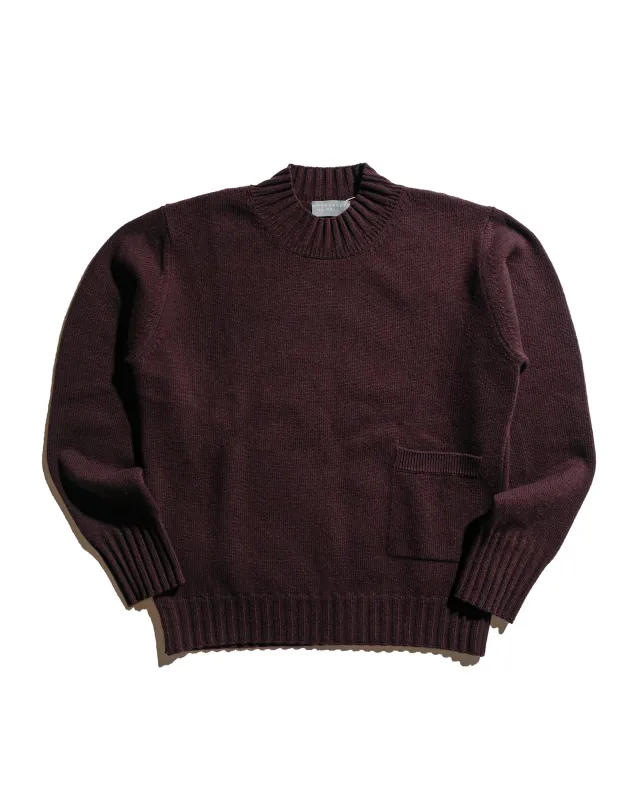 Margaret Howell Single Pocket Crew Geelong Lambswool Mahogany sold by Lost & Found
