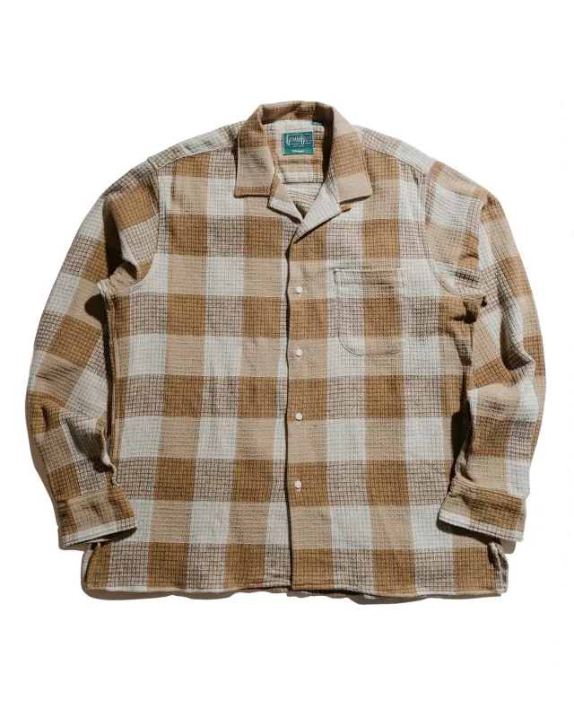 Gitman Vintage Bros. Tan Brushed Waffle Check Camp Shirt sold by Lost & Found
