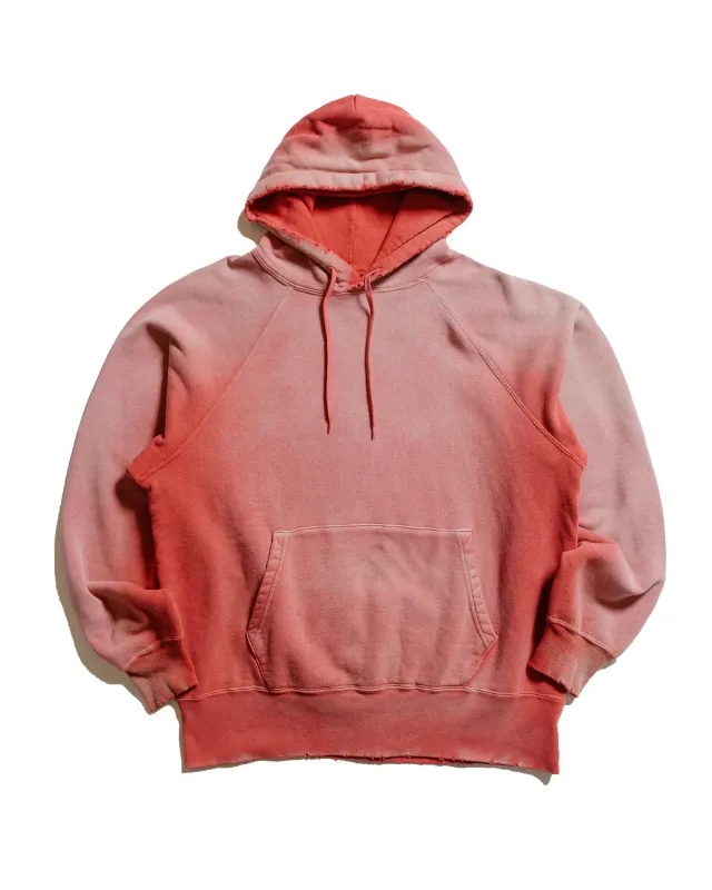 The Real McCoy’s MC24119 9 Oz. Loopwheel Raglan Hooded Sweatshirt Faded Cherry sold by Lost & Found