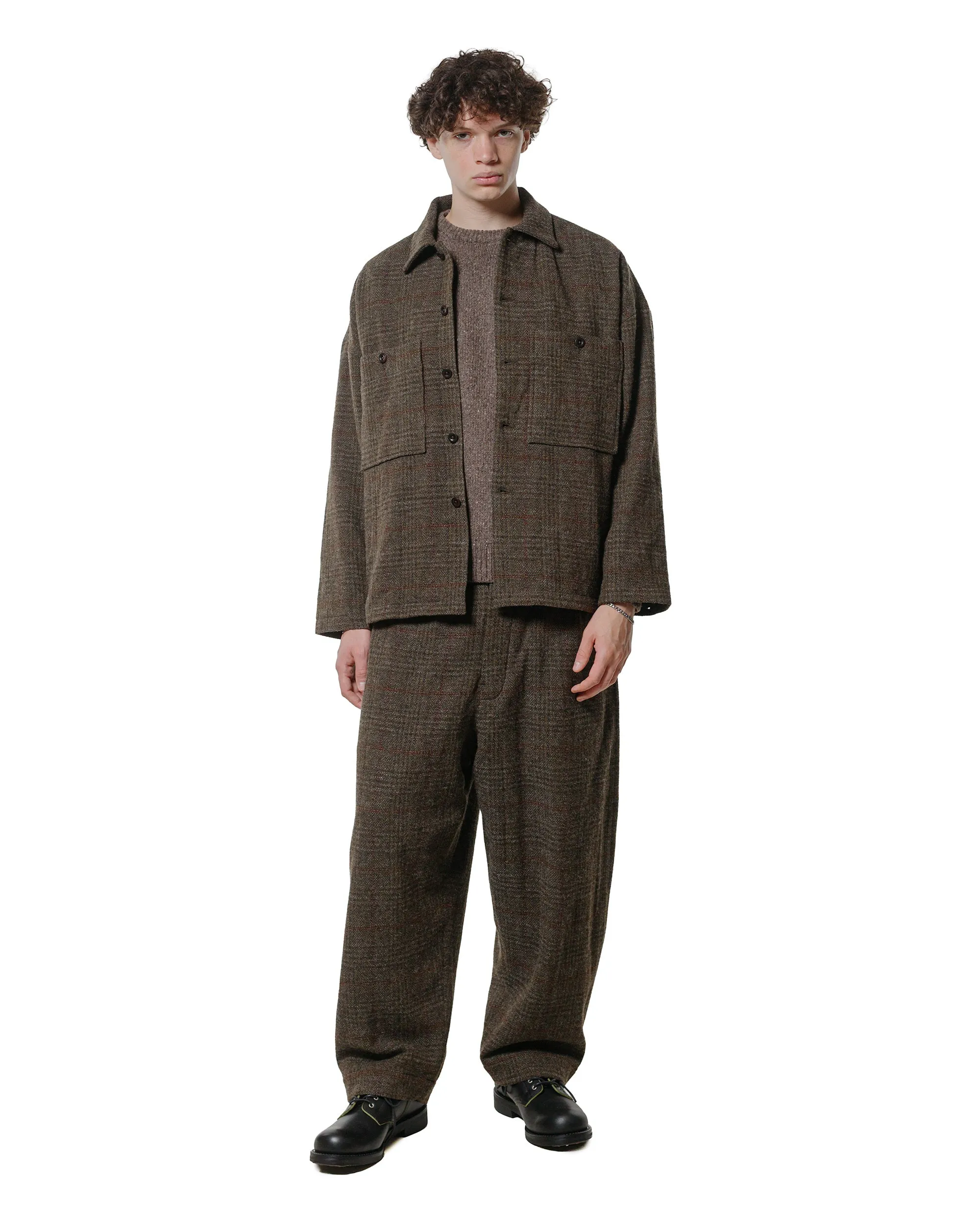 evan kinori Two Pleat Pant Wool Herringbone Check Dark Olive/Charcoal sold by Lost & Found product image thumbnail 4