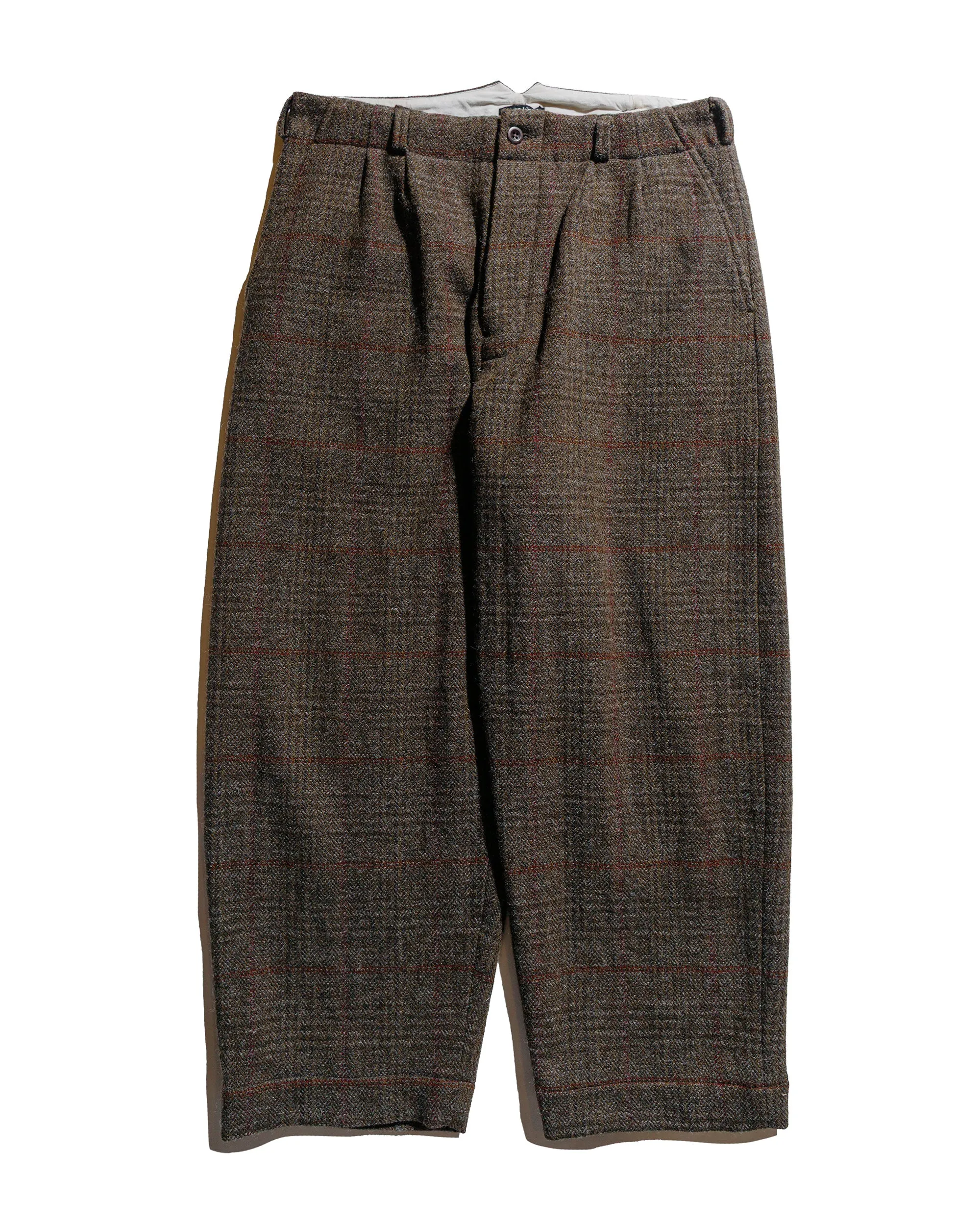 evan kinori Two Pleat Pant Wool Herringbone Check Dark Olive/Charcoal sold by Lost & Found