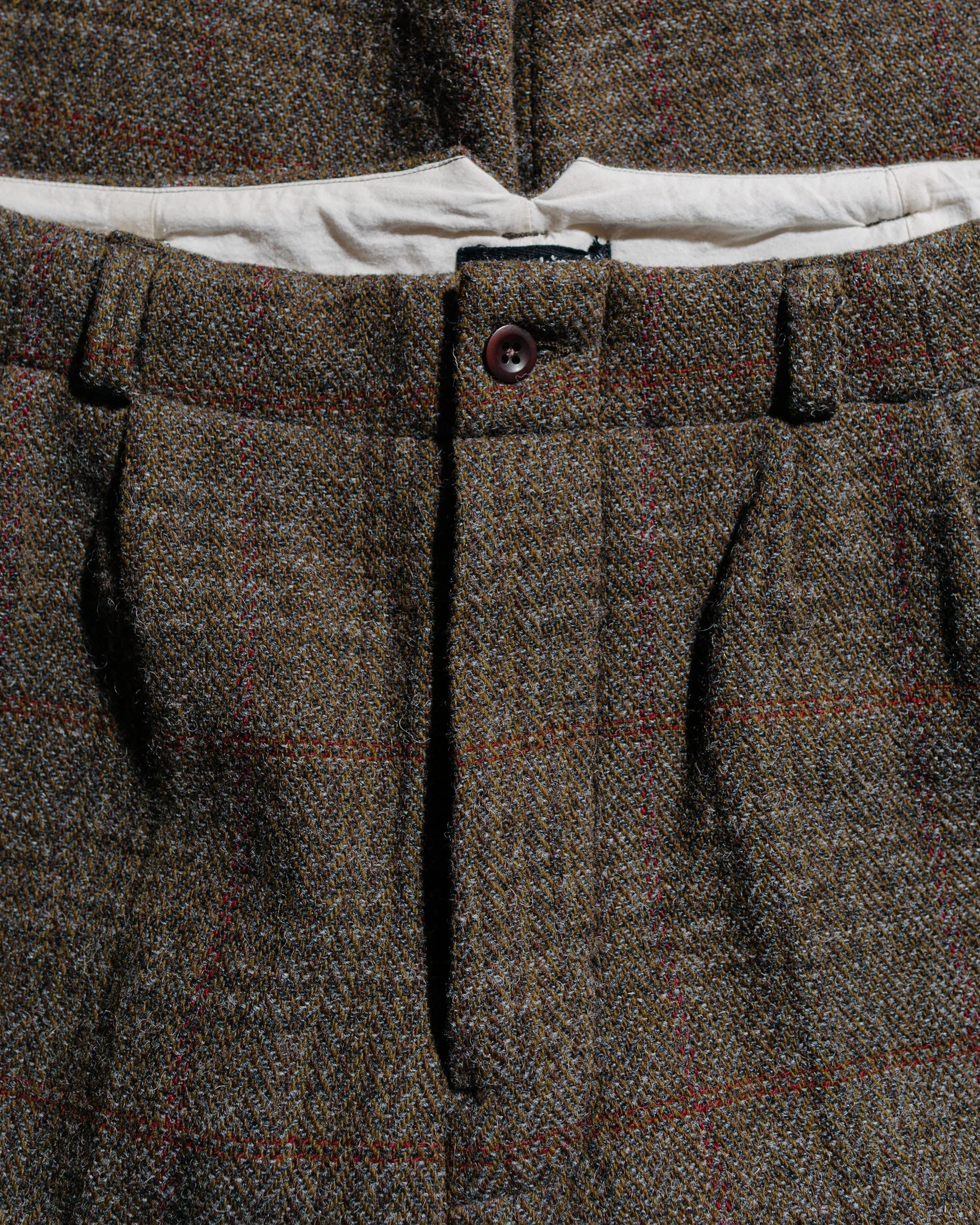 evan kinori Two Pleat Pant Wool Herringbone Check Dark Olive/Charcoal sold by Lost & Found product image thumbnail 5