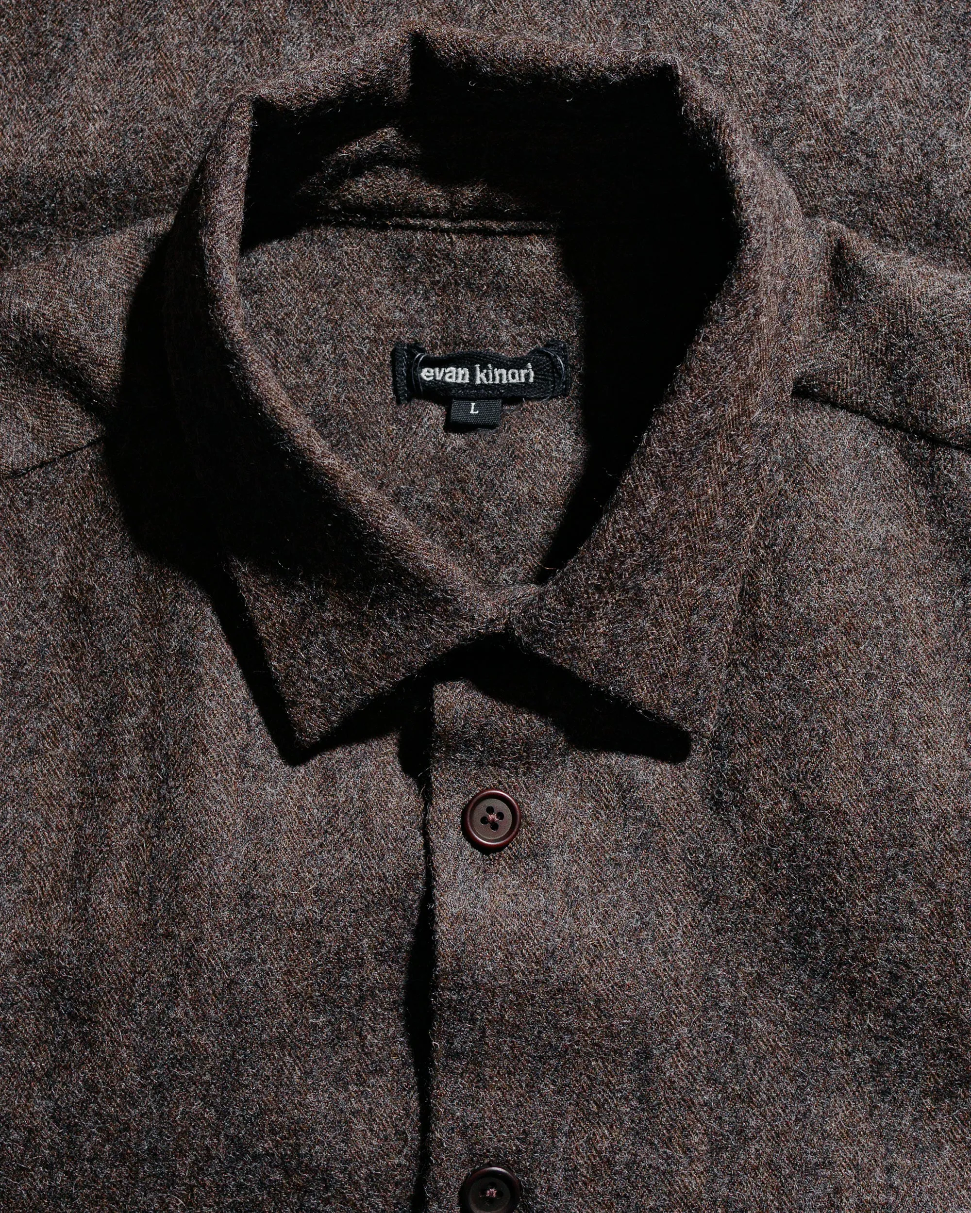 evan kinori Big Shirt Two Undyed Wool Herringbone Dark Brown sold by Lost & Found product image thumbnail 5