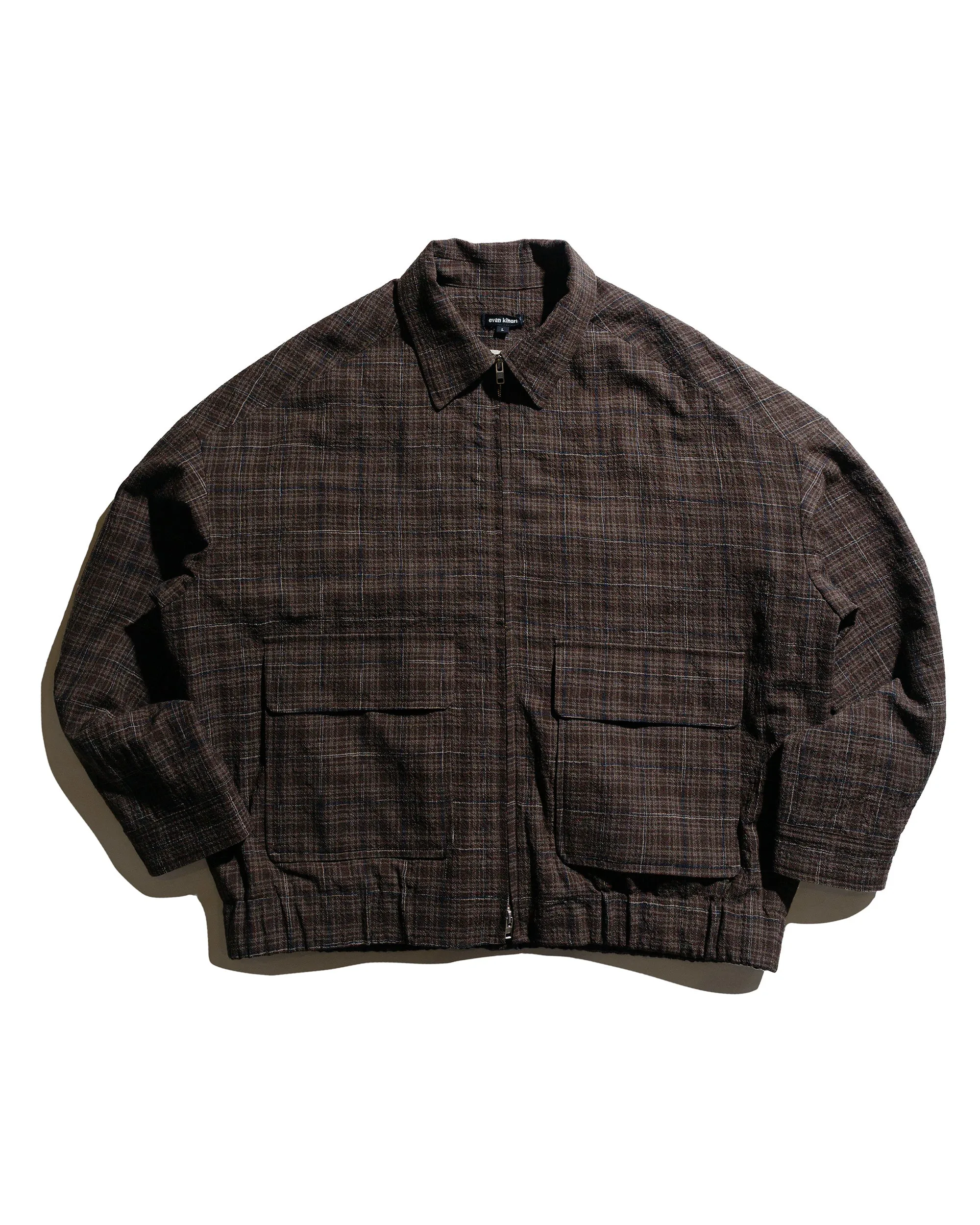 evan kinori Zip Jacket Two Kasuri Wool Check Brown/Beige/Navy sold by Lost & Found
