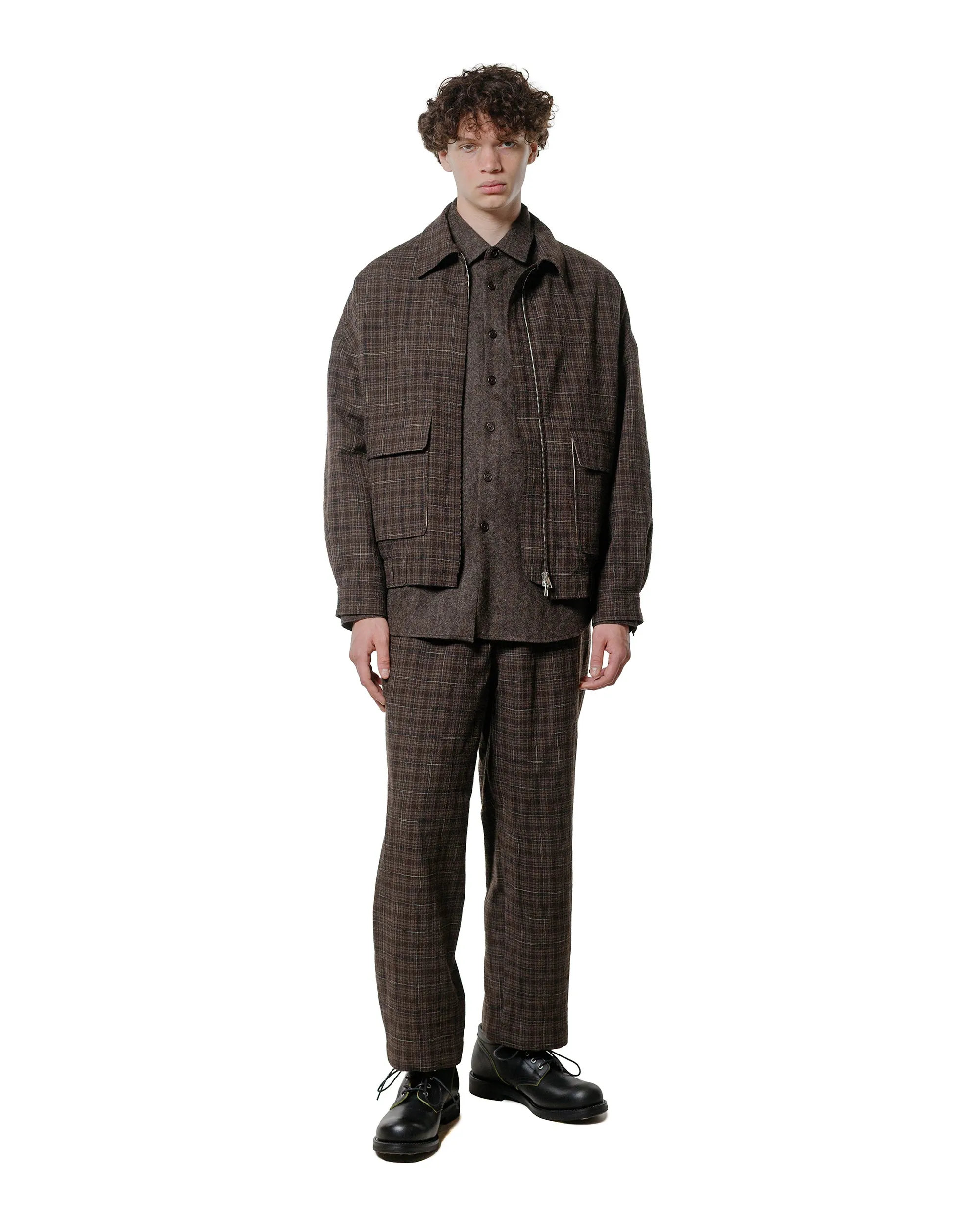 evan kinori Zip Jacket Two Kasuri Wool Check Brown/Beige/Navy sold by Lost & Found product image thumbnail 4