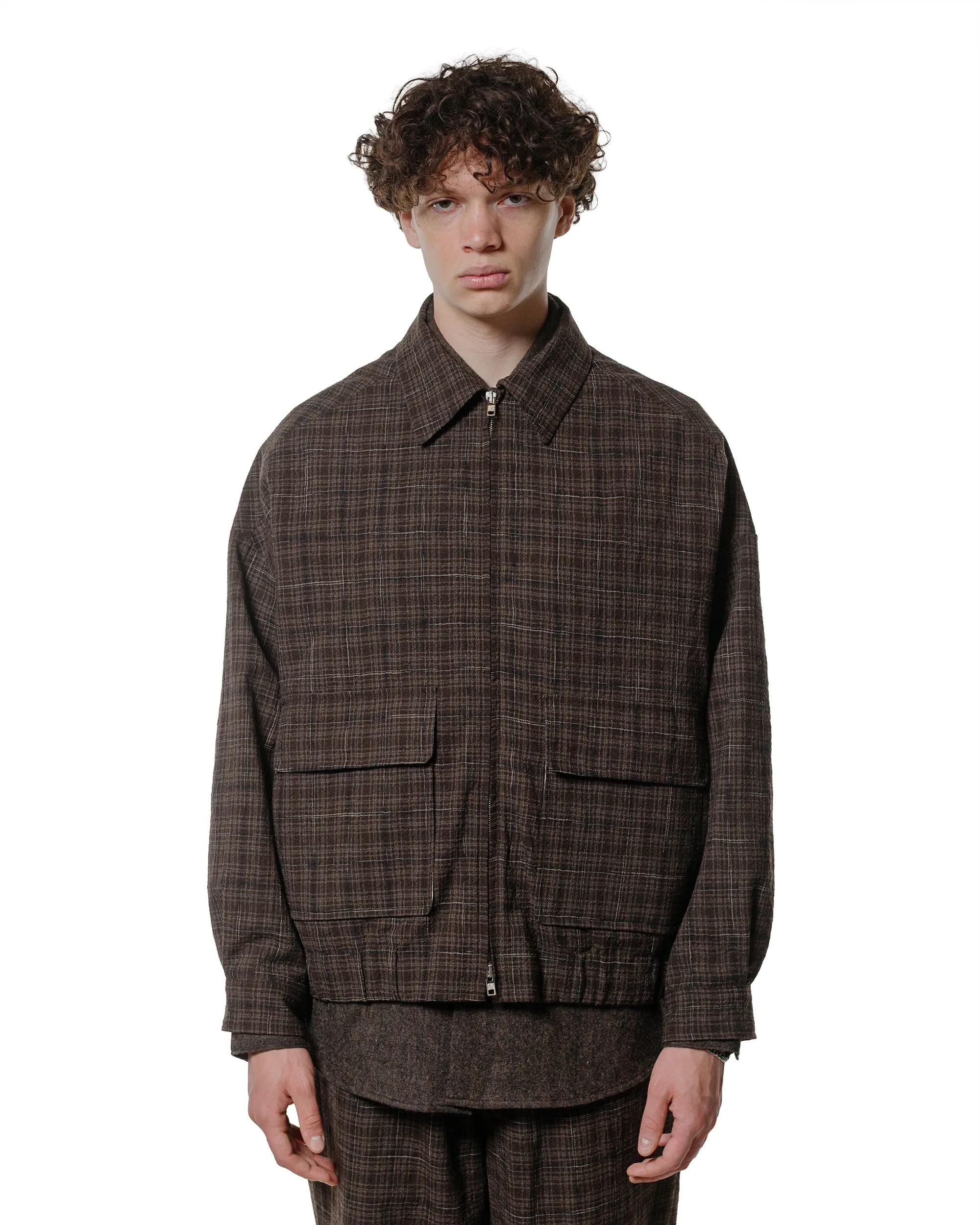 evan kinori Zip Jacket Two Kasuri Wool Check Brown/Beige/Navy sold by Lost & Found product image thumbnail 2