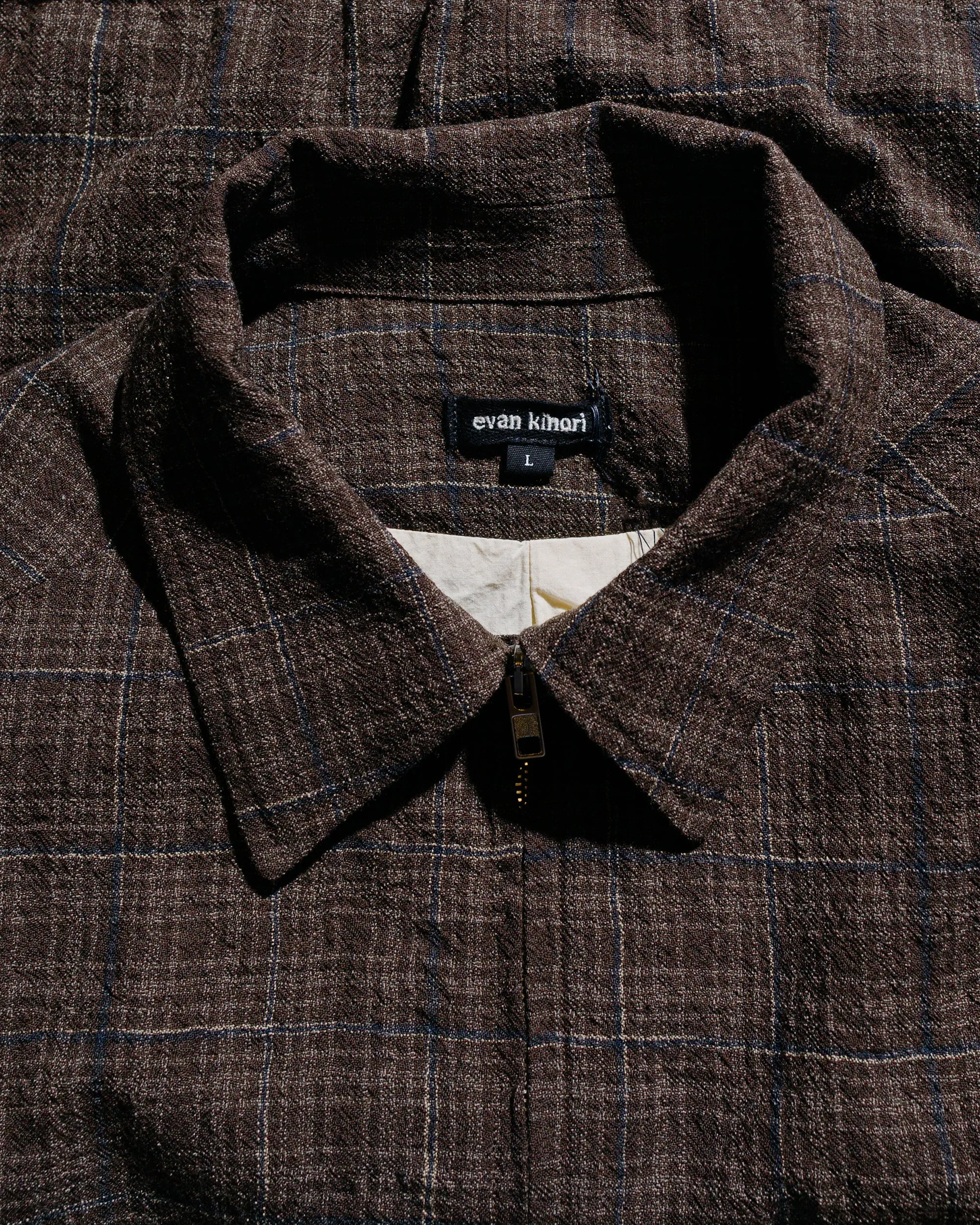 evan kinori Zip Jacket Two Kasuri Wool Check Brown/Beige/Navy sold by Lost & Found product image thumbnail 5