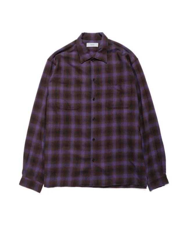 marka Double Pocket Open Collar L/S Super 140s 2/96 Wool Viyella Purple Check sold by Lost & Found