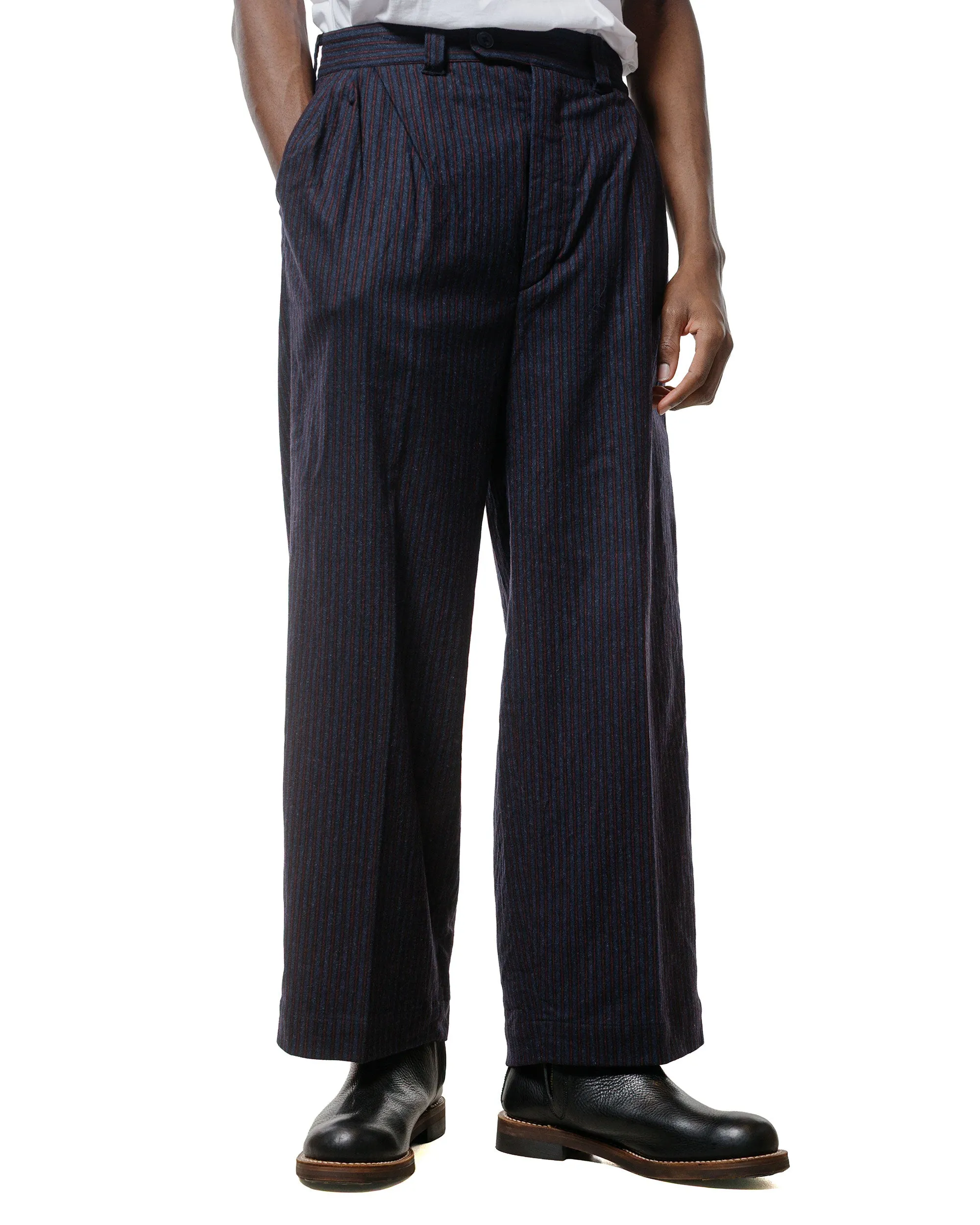 ts(s) 3 Tuck Baggy Pants Stripe Cotton/Wool Stretch Cloth Navy sold by Lost & Found product image thumbnail 2