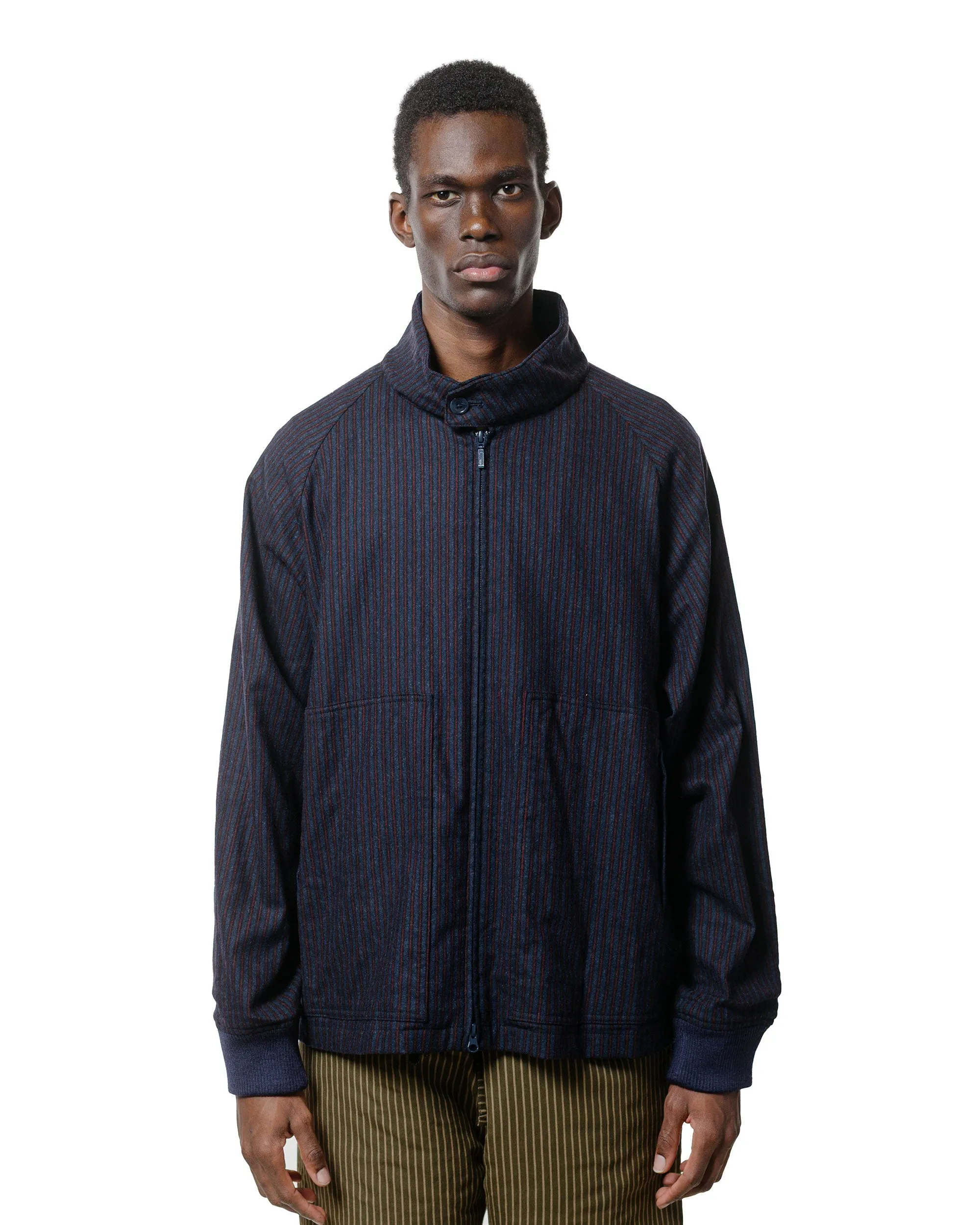 ts(s) Zip Front Harrington Jacket Stripe Cotton/Wool Stretch Cloth Navy sold by Lost & Found product image thumbnail 2