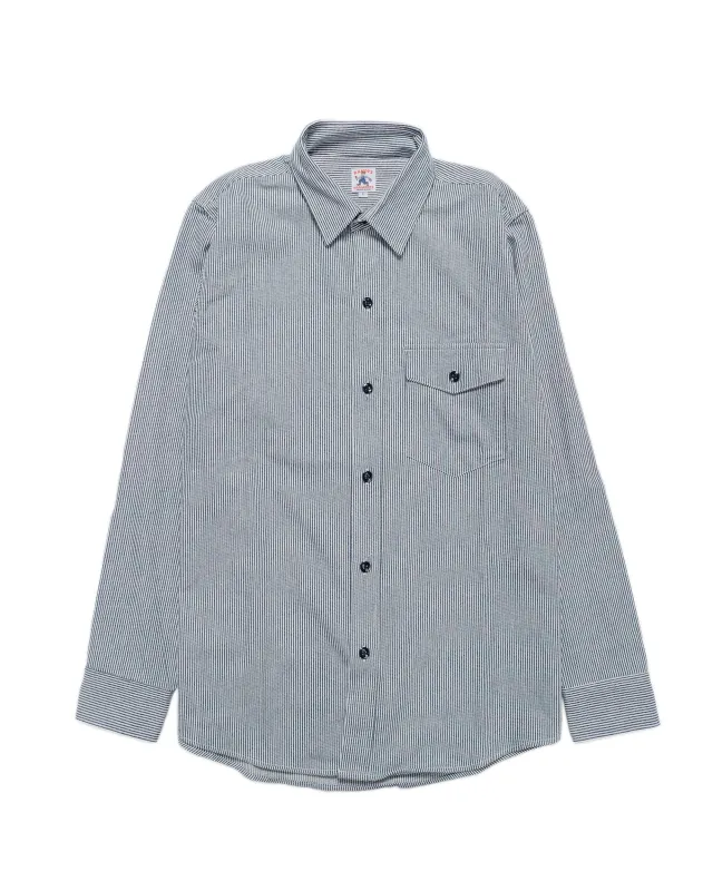 Randy's Garments 1-Pocket Work Shirt 8oz Narrow Stripe Cotton Denim White/Indigo sold by Lost & Found
