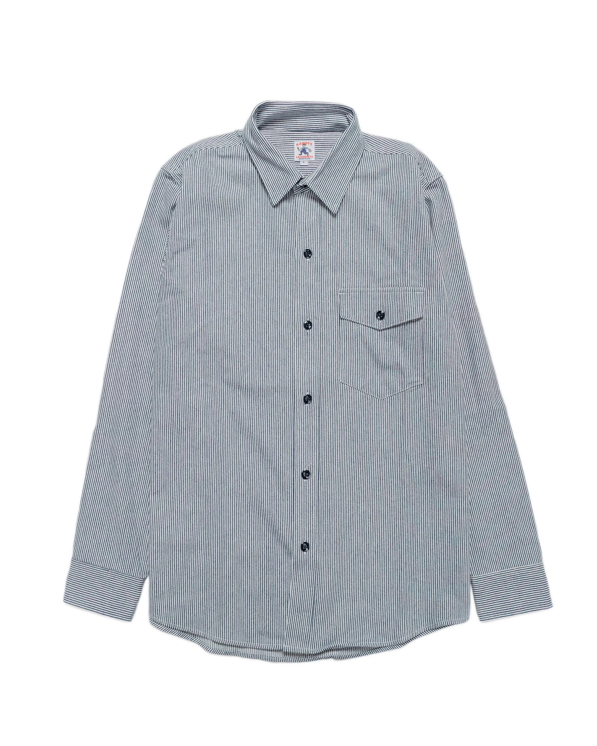 Randy's Garments 1-Pocket Work Shirt 8oz Narrow Stripe Cotton Denim White/Indigo sold by Lost & Found
