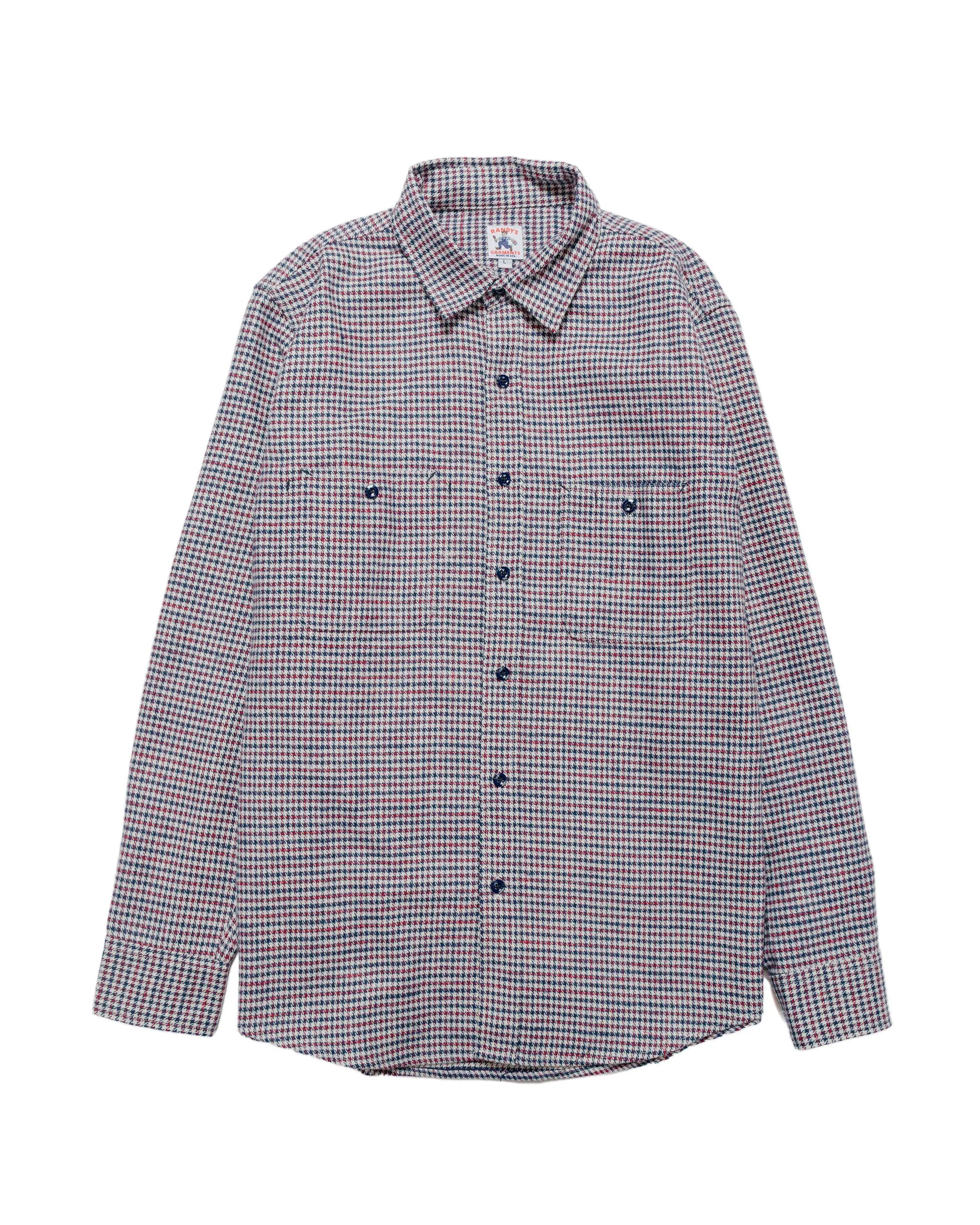 Randy's Garments 3-Pocket Work Shirt Cotton Heavy Brushed Houndstooth Blue/Red sold by Lost & Found