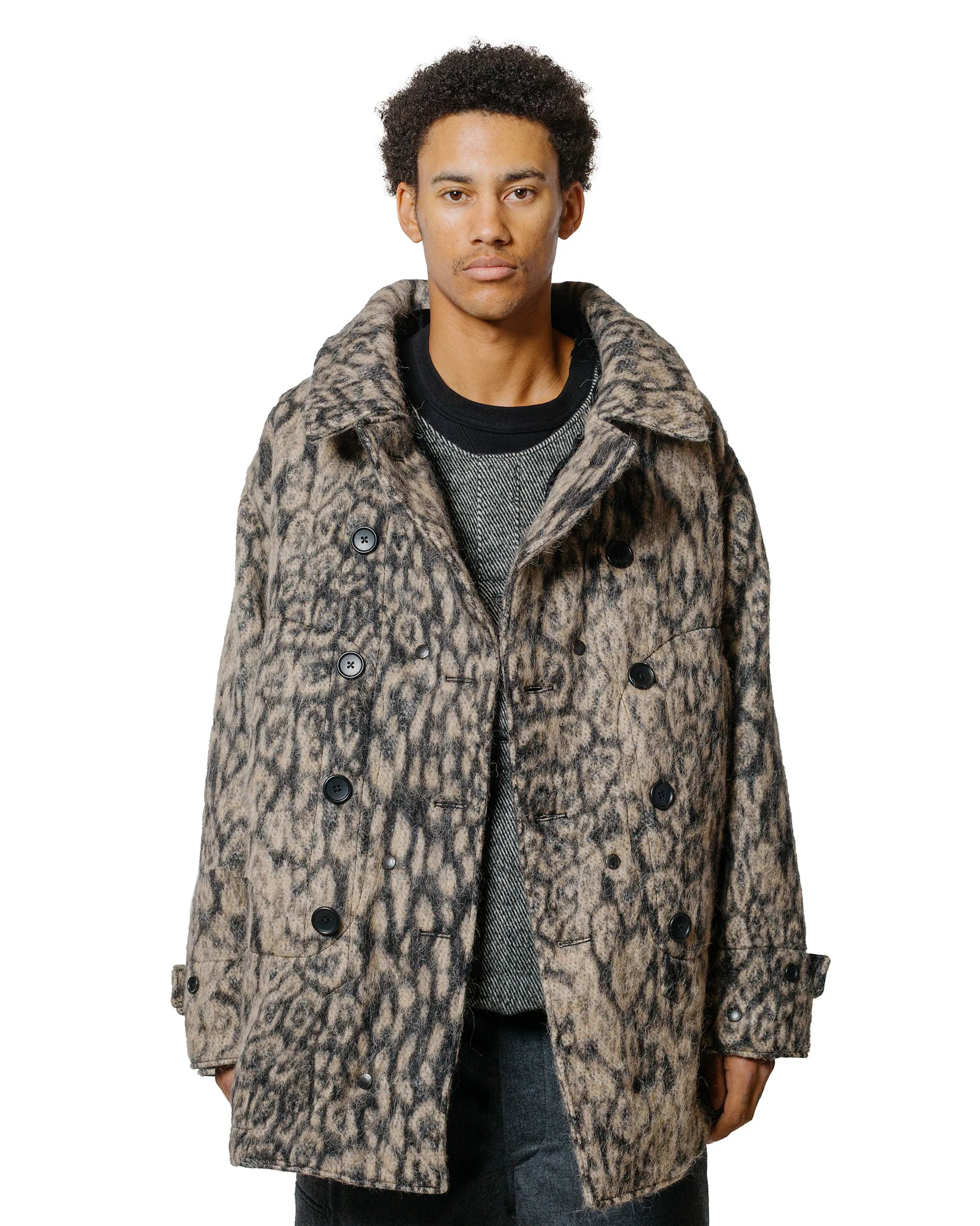 Engineered Garments Fireman Jacket Brown Wool Poly Leopard Jacquard sold by Lost & Found product image thumbnail 2