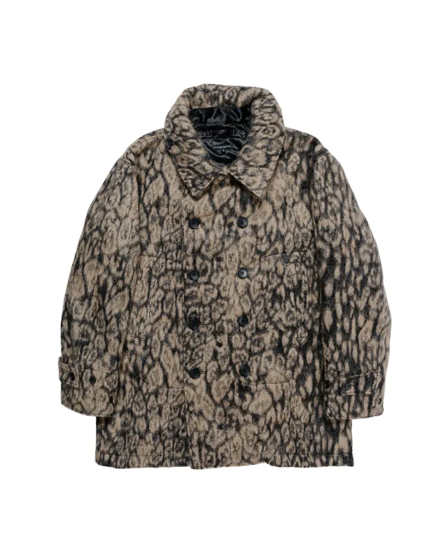 Engineered Garments Fireman Jacket Brown Wool Poly Leopard Jacquard sold by Lost & Found