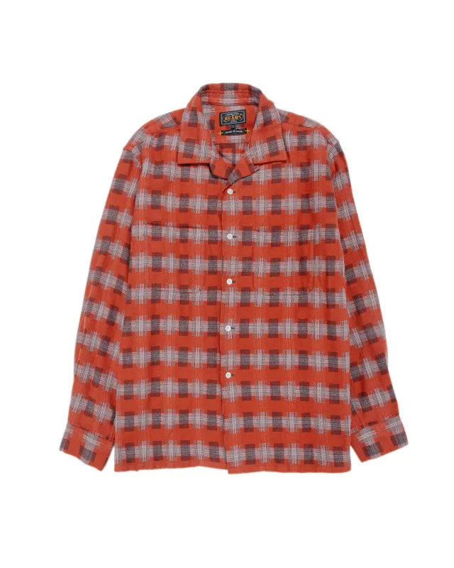 Beams Plus Open Collar Brushed Satin Plaid Red sold by Lost & Found